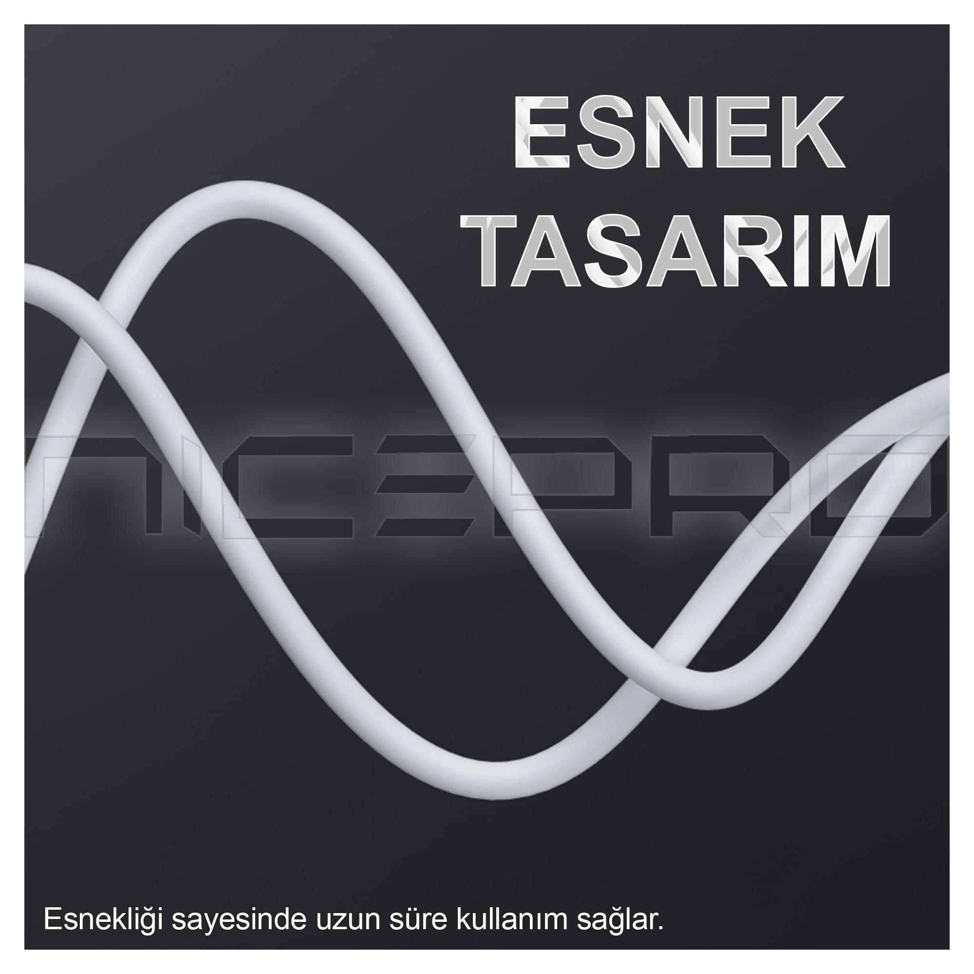 Beyaz, dalgalı çizgiler siyah zeminde kesişiyor. 'ESNEK TASARIM' yazısı ve bir logo görünür durumda.