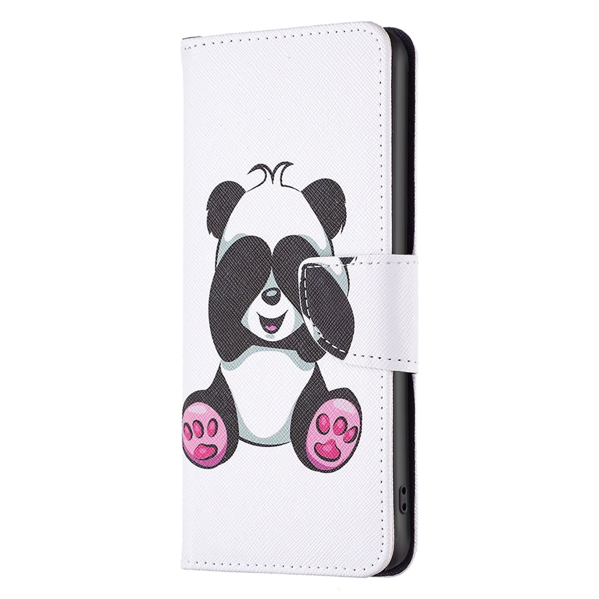 Weiße Handyhülle mit Pandadesign. Der Panda bedeckt seine Augen. Rosa Pfoten sind sichtbar.
