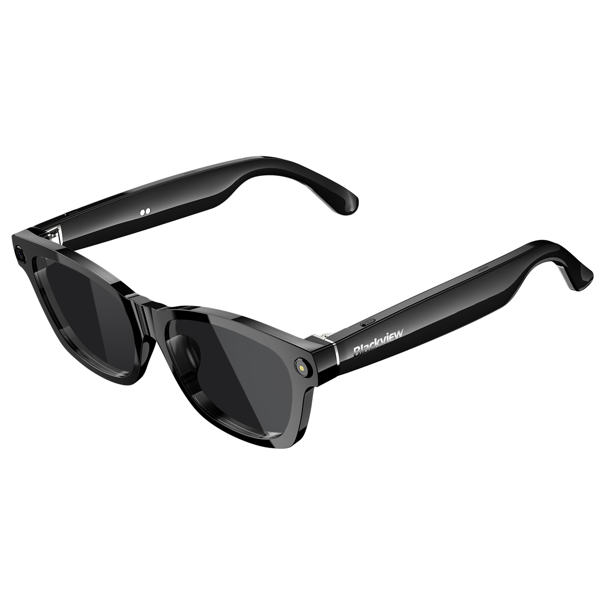 Schwarze Sonnenbrille mit schlankem Design. Die Gläser sind dunkel und der Rahmen ist schwarz. Der Markenname Blackview ist sichtbar.