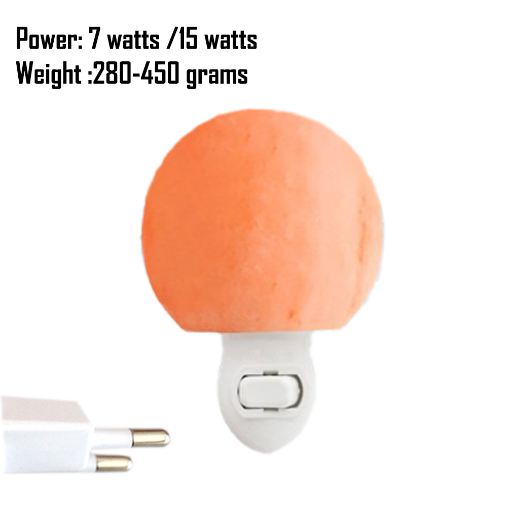 Ein orangefarbenes Nachtlicht mit weißer Basis und Stecker. Spezifikationen: 7/15 Watt, Gewicht 280-450 Gramm. Weißer Hintergrund.