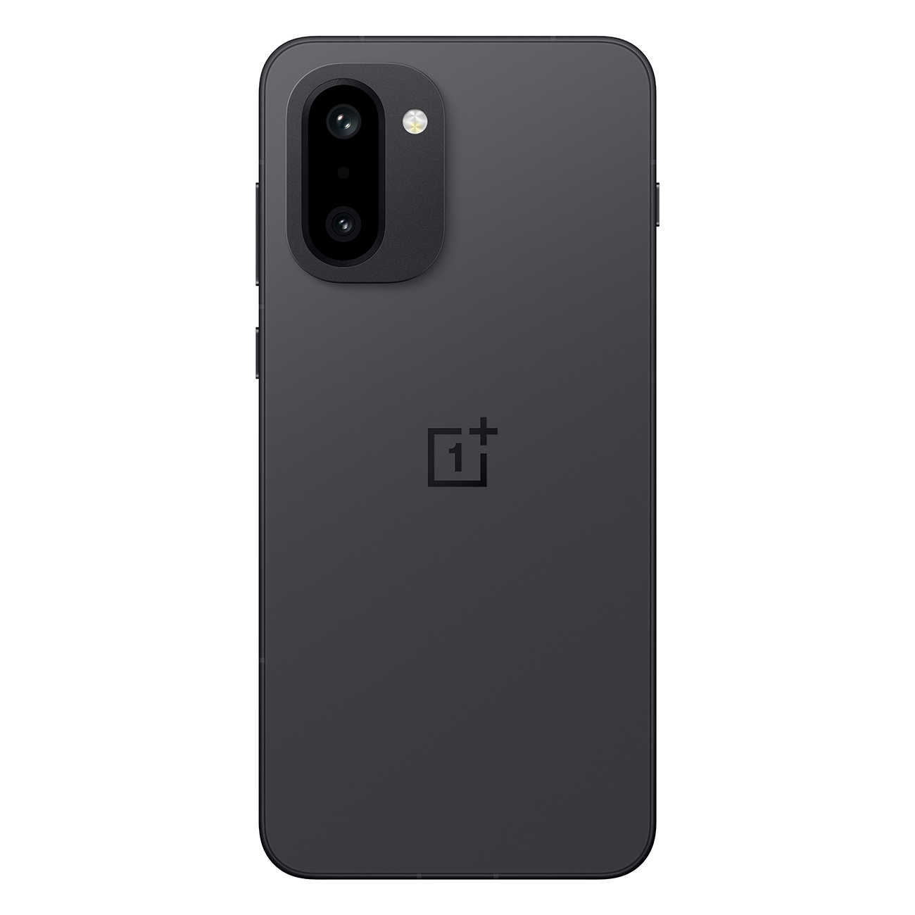 Tył ciemnoszarego smartfona z modułem aparatu. Logo OnePlus znajduje się na dole.