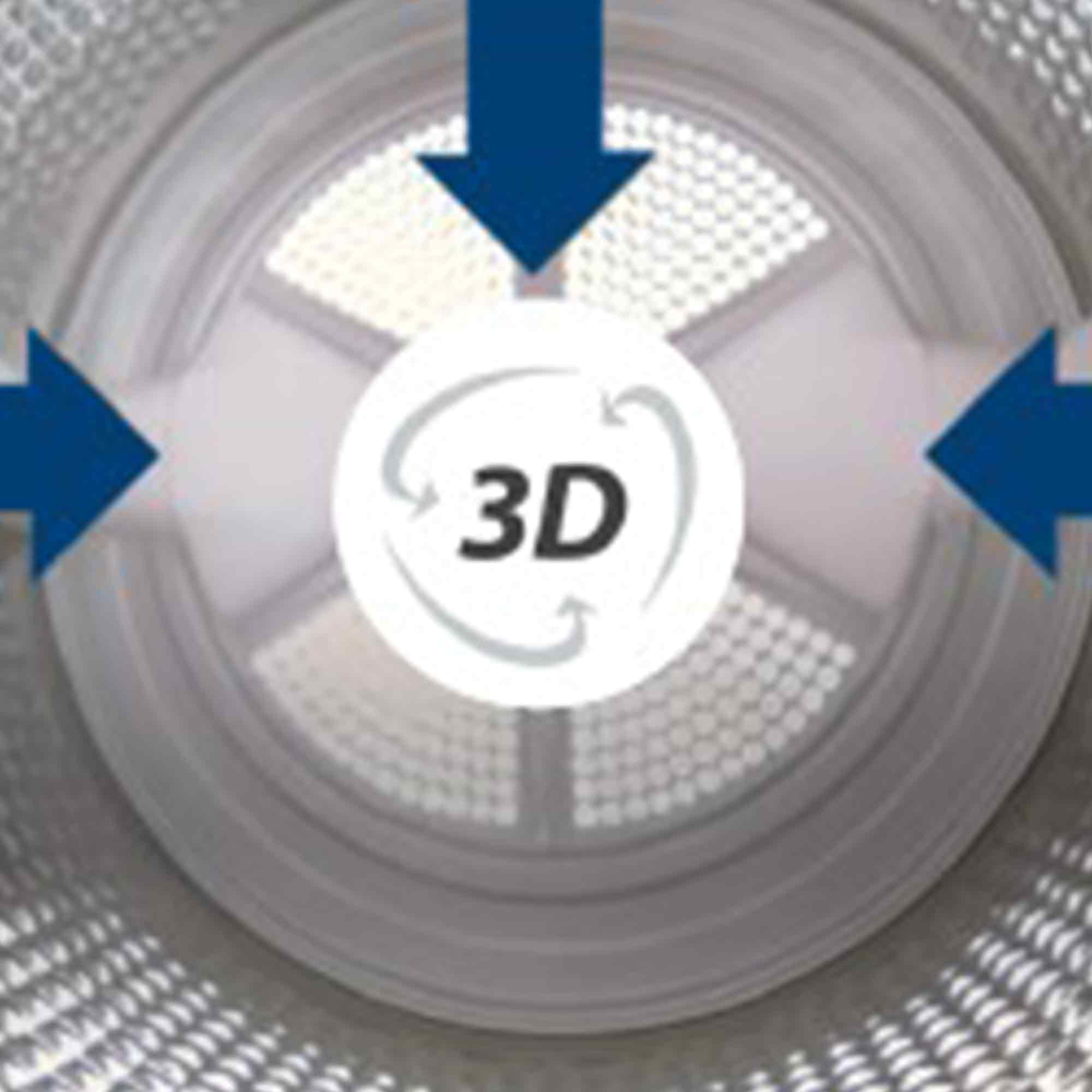 Nahaufnahme eines Maschineninneren. Pfeile zeigen auf ein 3D-Symbol.