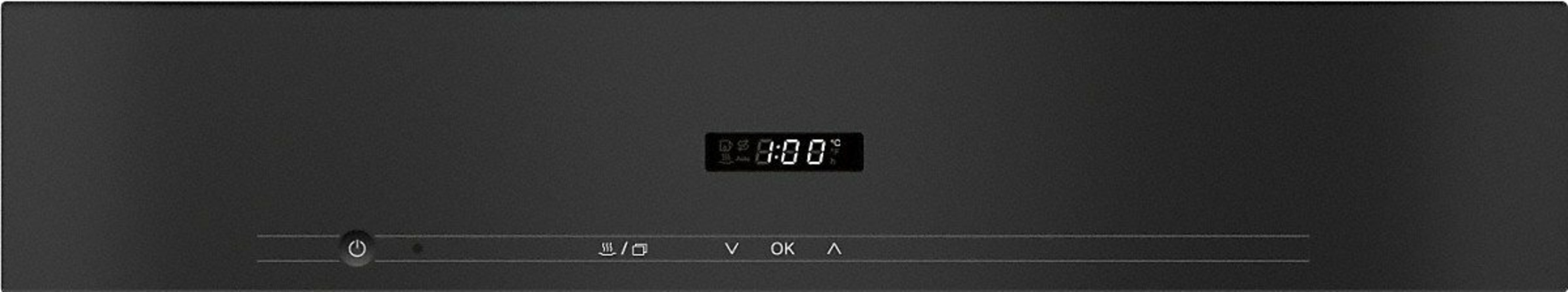 Dunkles Gerätepaneel mit Digitalanzeige 0:00. Darunter Bediensymbole und Tasten.