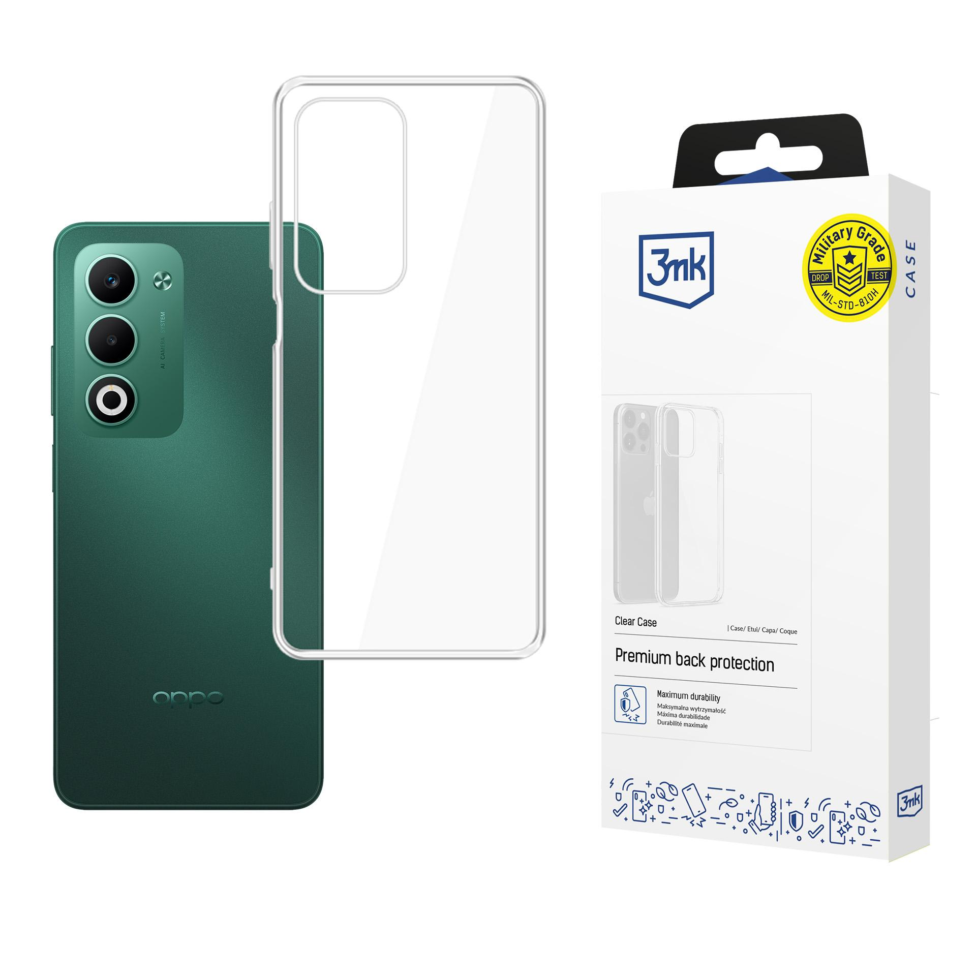 Wyświetlany jest telefon i przezroczyste etui. Telefon jest zielony, a etui po prawej stronie. Białe pudełko znajduje się po prawej stronie.