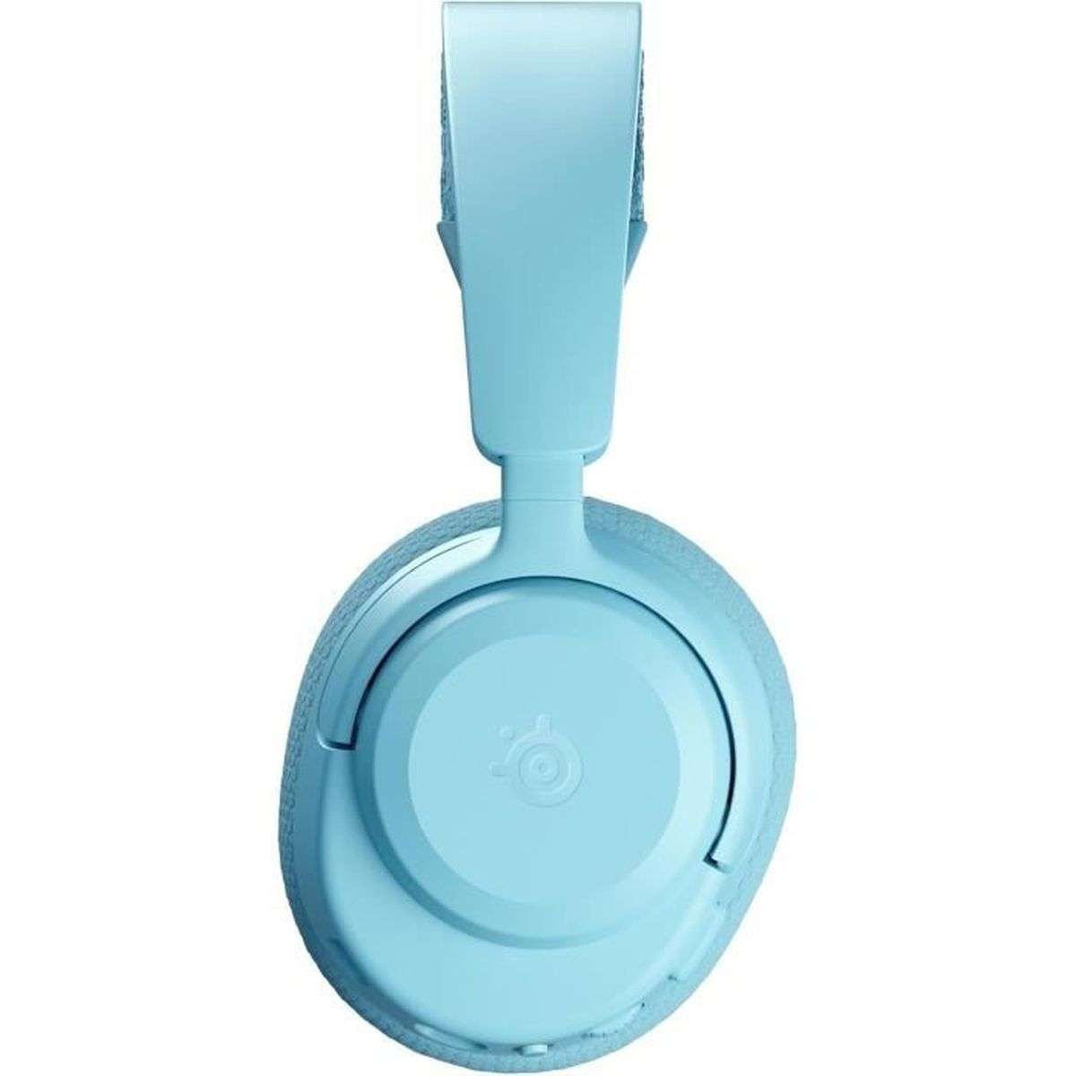 Auriculares azul claro. Son visibles la diadema superior y los auriculares. Hay un logotipo en el auricular.