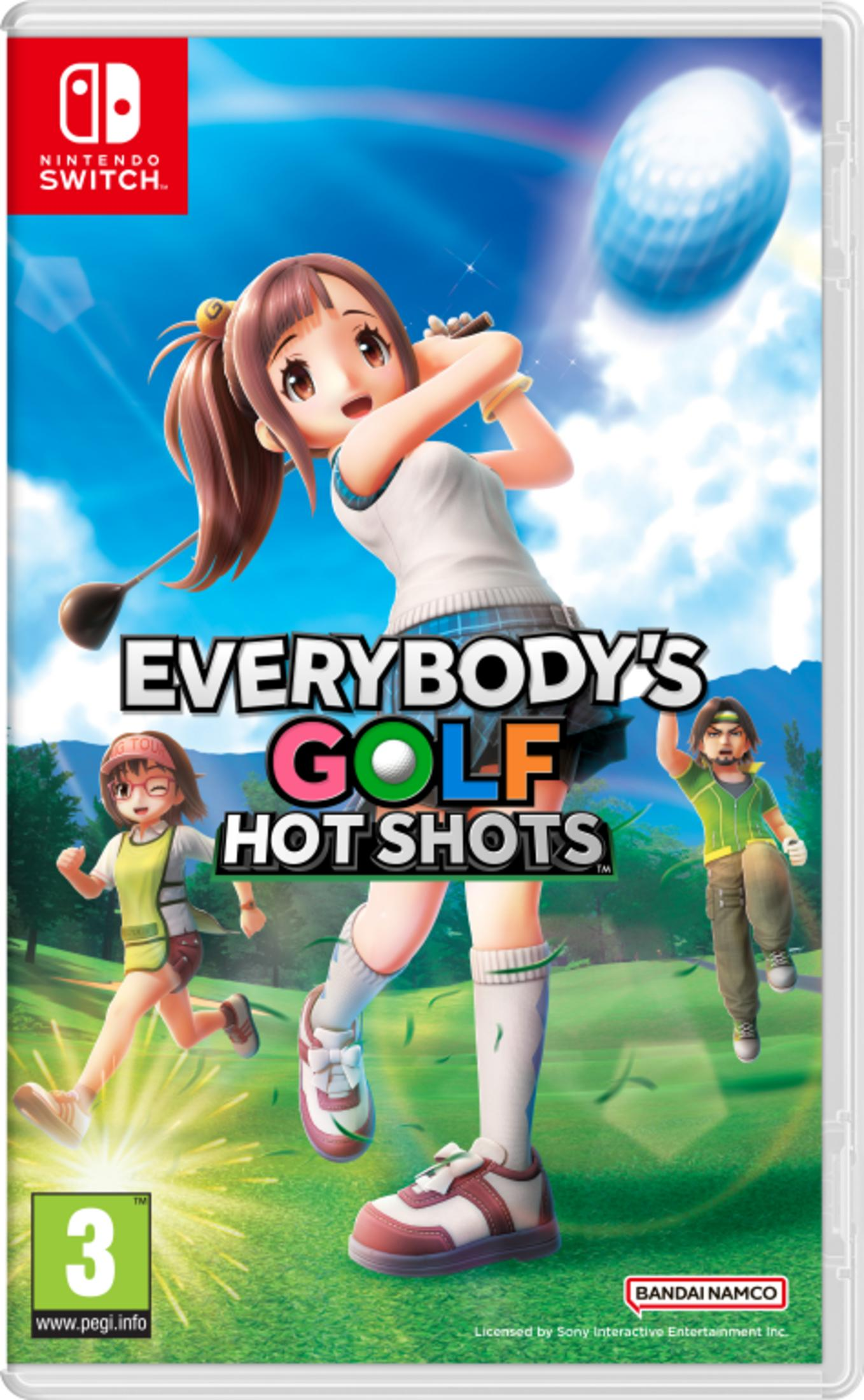 Copertina del gioco: Golfista che fa swing. Titolo: Everybody's Golf. Altri golfisti e una pallina da golf sono visibili.