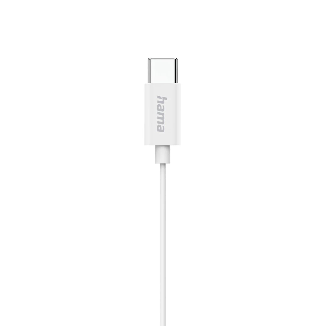 Biały kabel USB-C Hama na białym tle. Kabel jest pionowy, z wtyczką USB-C u góry.