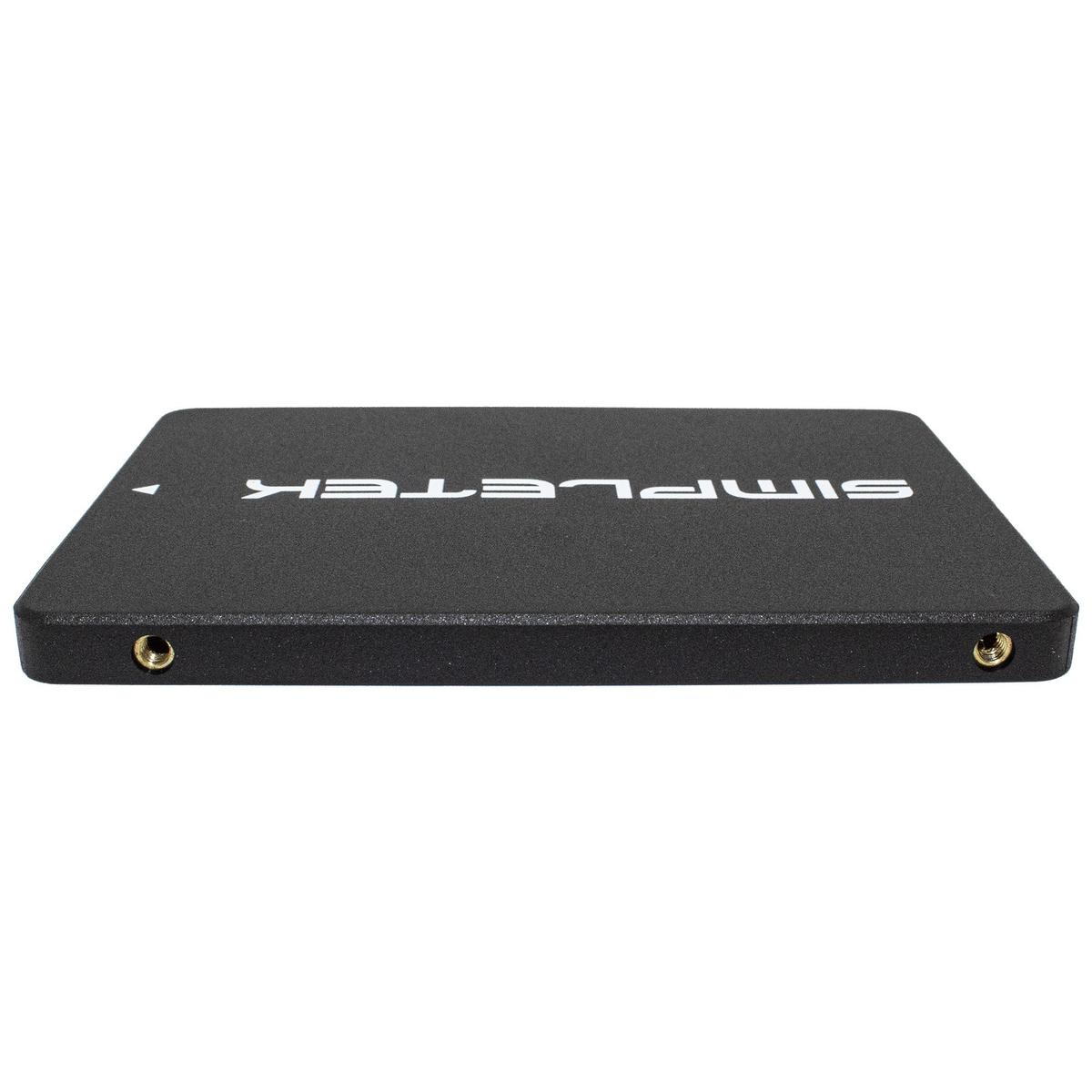 Un'unità SSD SIMPLETEK nera. Il testo SIMPLETEK è bianco e si trova sulla parte superiore dell'unità. Lo sfondo è bianco.