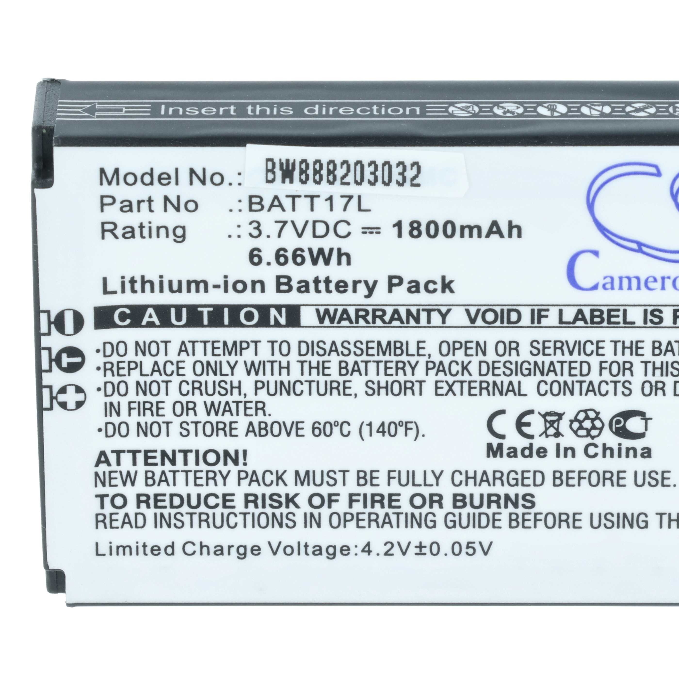 Ein Batteriepack-Etikett mit Modell- und Warnhinweisen. Text ist schwarz auf weißem Hintergrund.