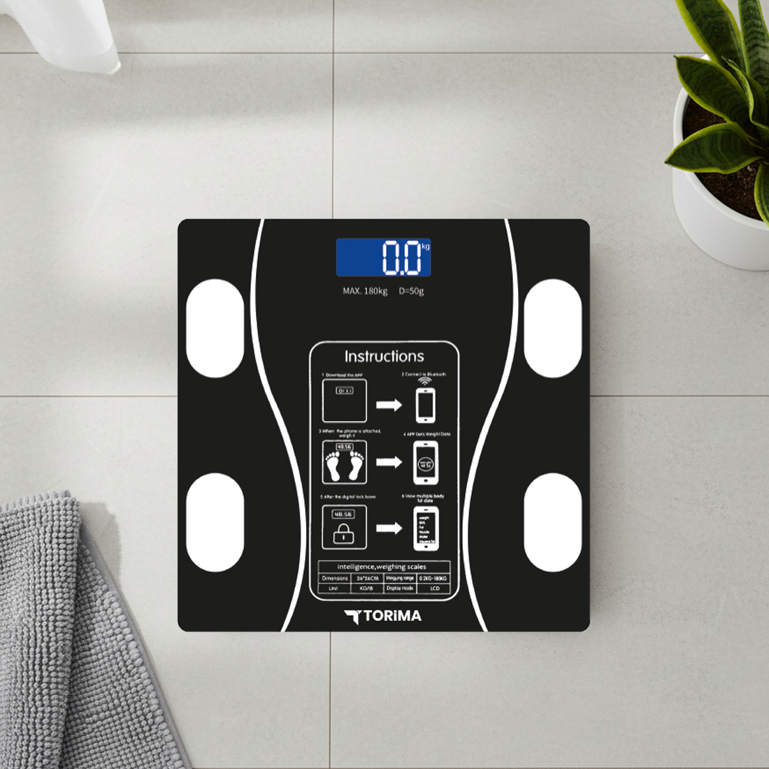 TORIMA XK-26C Dijital Baskül Yağ Kas Su Vücut Kitle İndeksi Kilo Ölçer Bluetooth Tartı Siyah