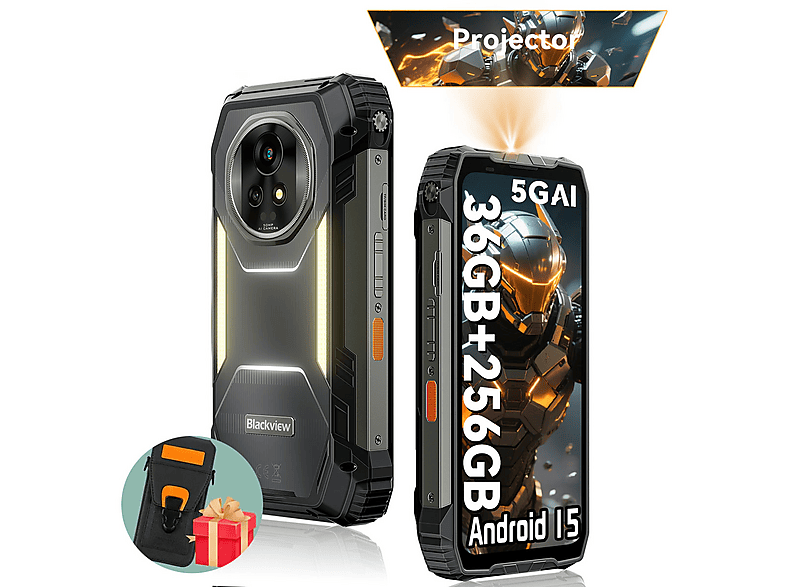 BLACKVIEW XPLORE 2 Projector 5G Mit Ledertasche 256 GB Schwarz Dual SIM