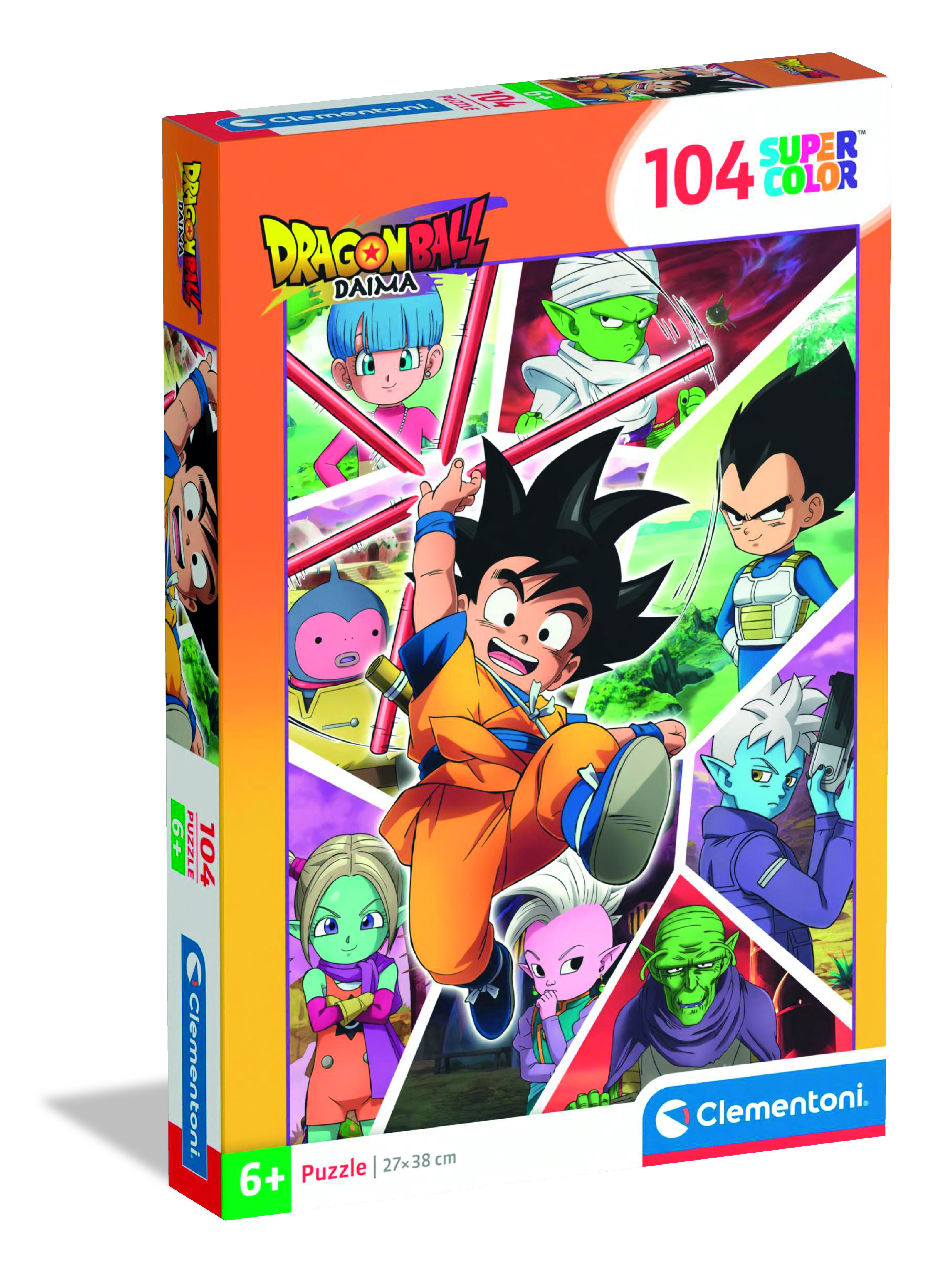 Een Dragon Ball Daima puzzeldoos. Het bevat personages als Goku en Vegeta, met kleurrijke graphics.