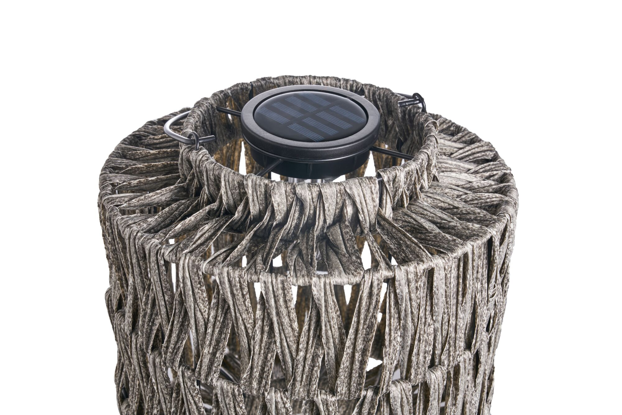 Tkana latarnia, z panelem słonecznym na górze. Korpus latarni wykonany jest z teksturowanego, szaro-brązowego materiału.