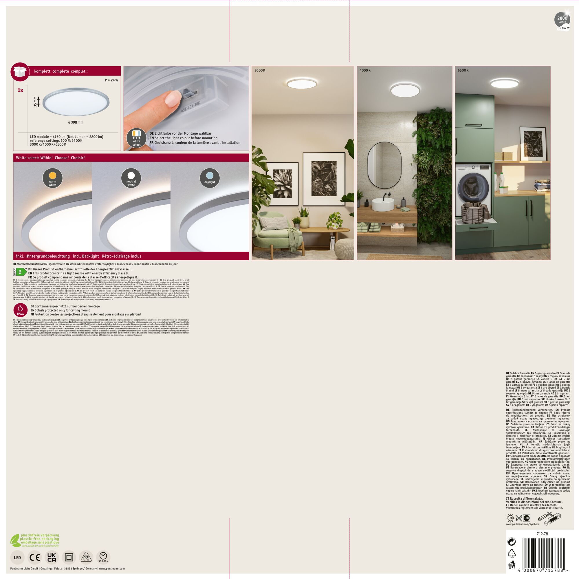 Karta produktu z lampą sufitową i jej cechami.