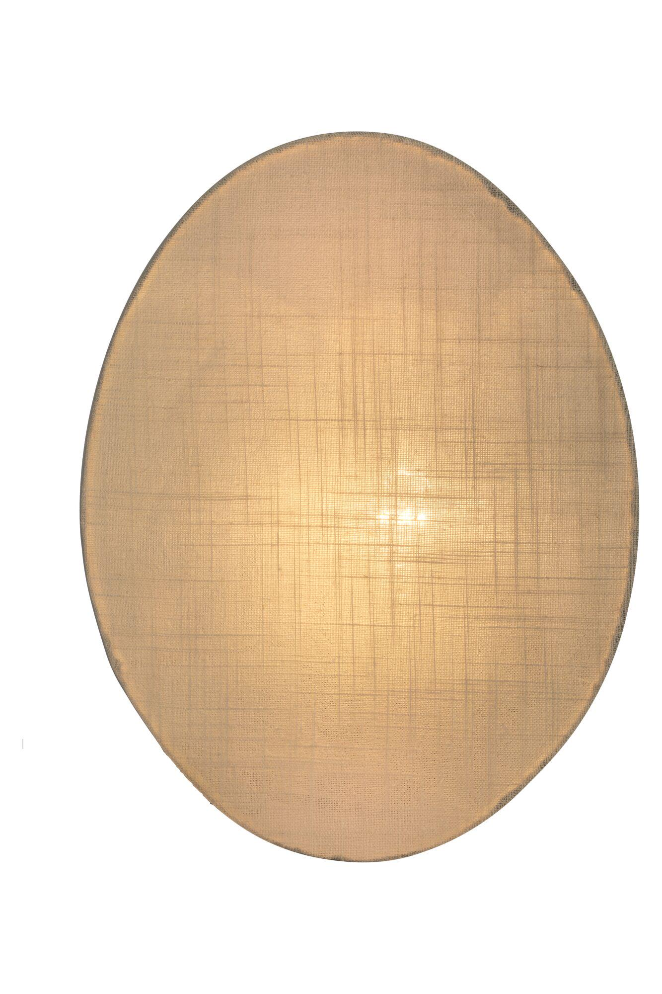 Okrągły klosz na białym tle. Klosz ma beżową, teksturowaną powierzchnię.