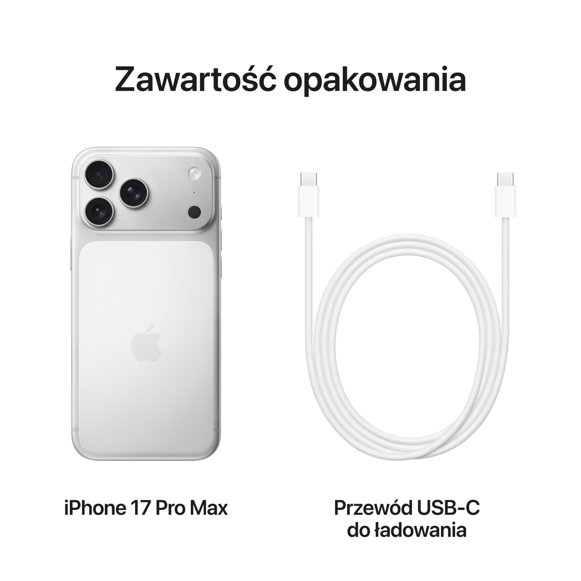 Das Bild zeigt ein iPhone 17 Pro Max und ein weißes USB-C-Ladekabel.