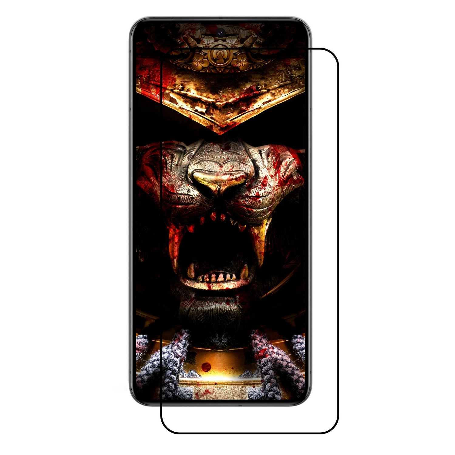 Der Telefonbildschirm zeigt ein detailliertes Bild eines brüllenden Tigers mit blutigen Details und verziertem Panzer in dunkler Umgebung.