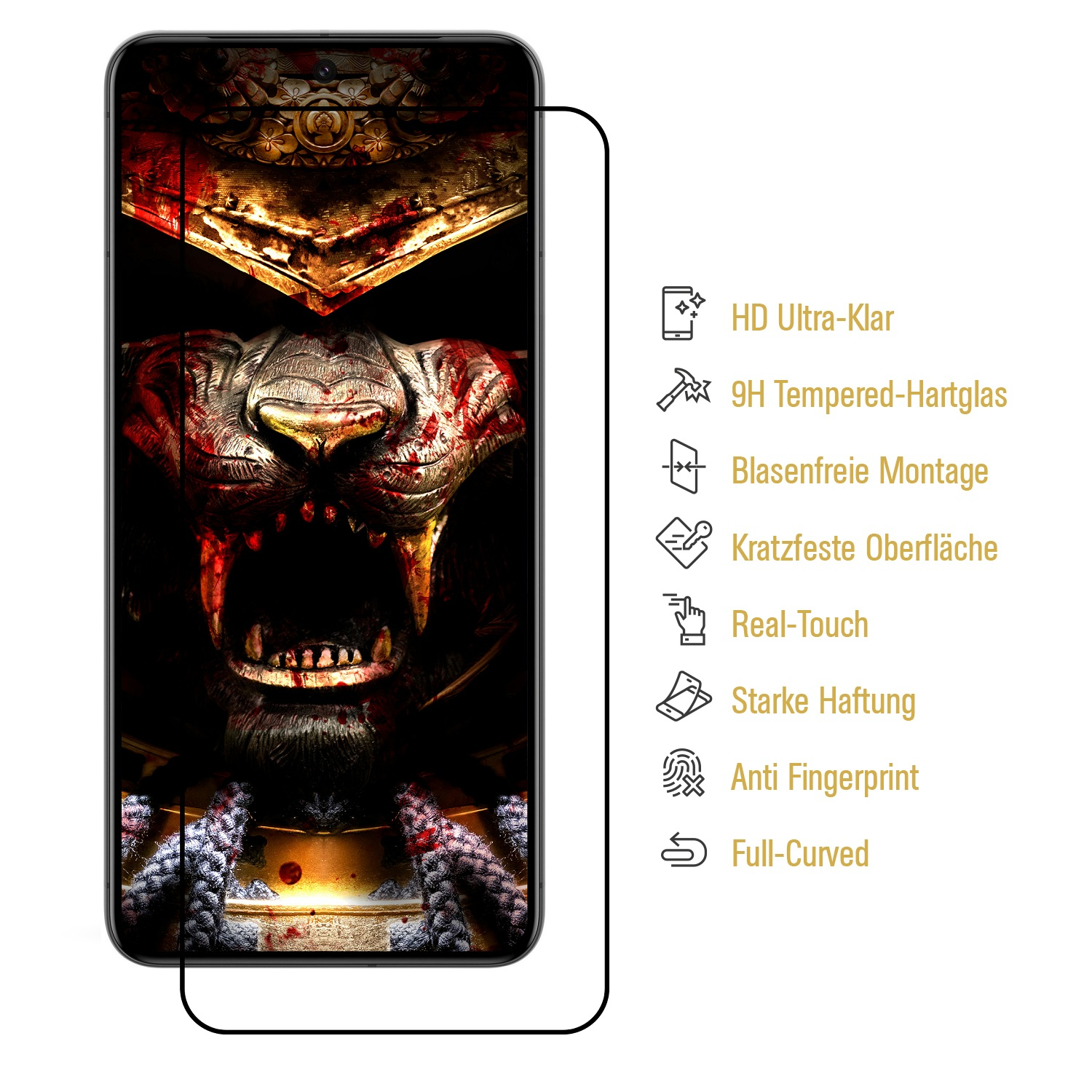 Auf einem Telefonbildschirm wird ein künstlerisches Bild eines brüllenden Tigergesichts mit dunklem Hintergrund und Text auf der rechten Seite angezeigt.