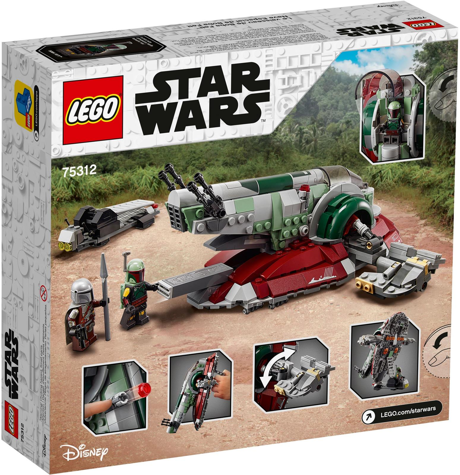 Scatola del set Lego Star Wars. Presenta un'astronave rossa, verde e grigia, minifigure e i loghi Lego e Star Wars.