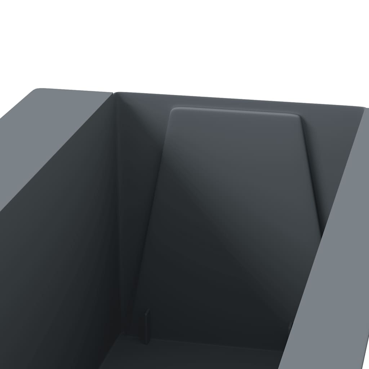 Angewinkelter Blick in einen dunkelgrauen Container. Ein helleres graues Äußeres ist sichtbar. Der Hintergrund ist weiß.