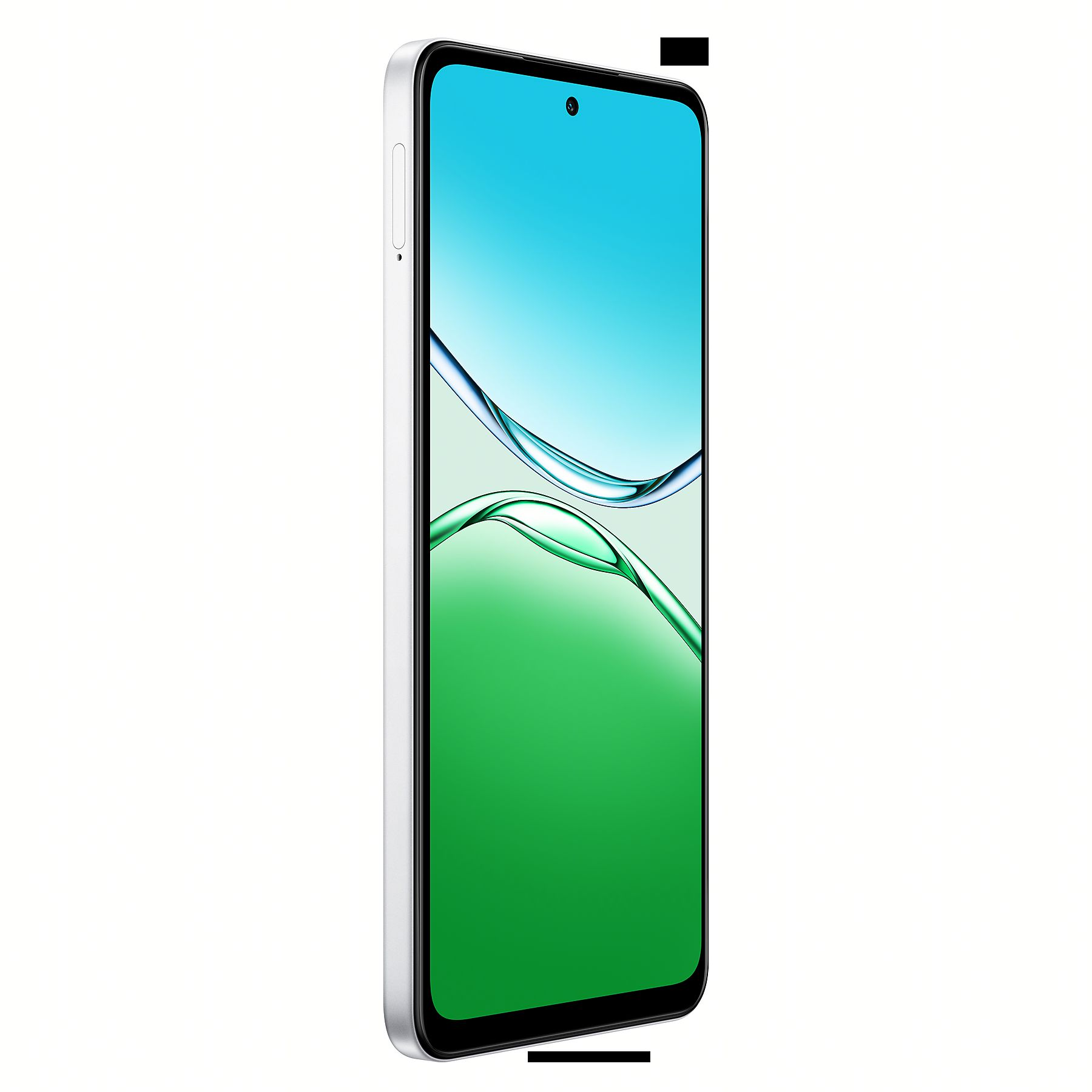 Beyaz bir arka plan üzerinde yeşil ve mavi ekranlı beyaz bir akıllı telefon.