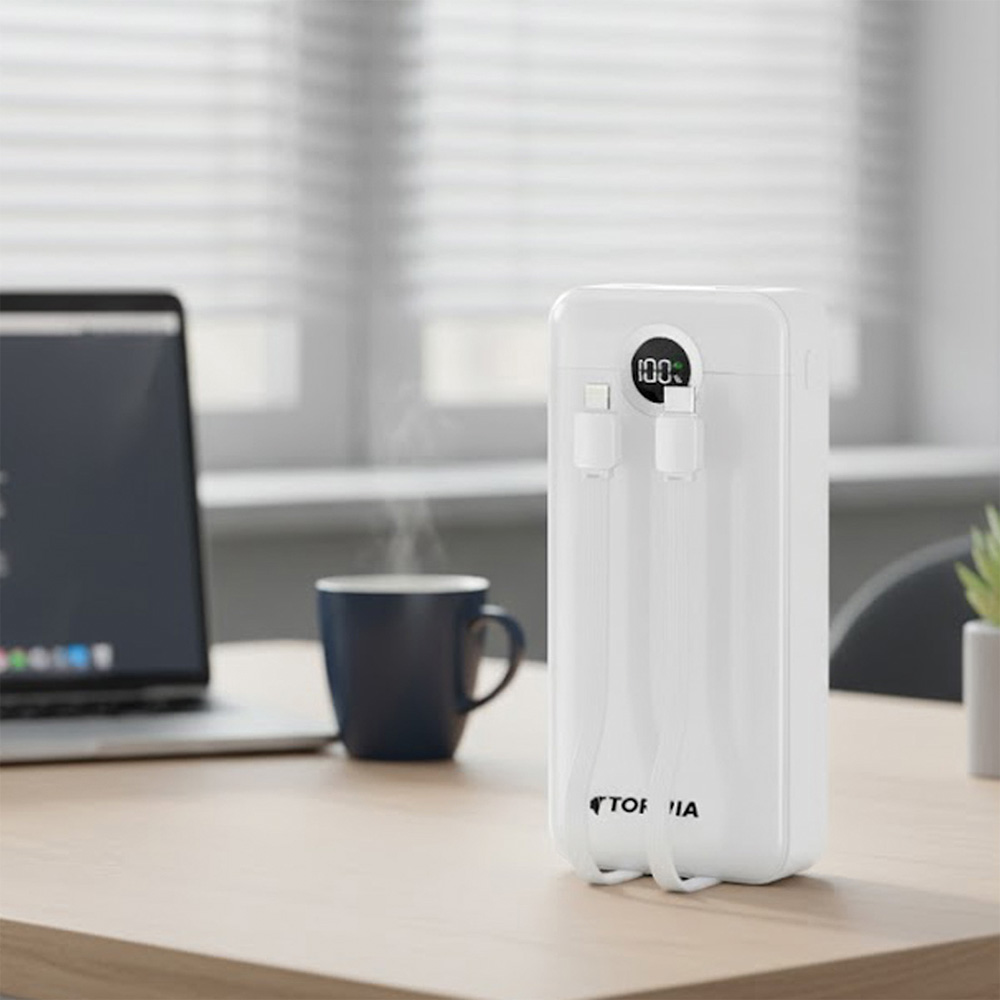TORIMA TRM-1015  2 Çıkışlı Taşınabilir Hızlı Şarj Dijital Göstergeli 10000 Powerbank Beyaz