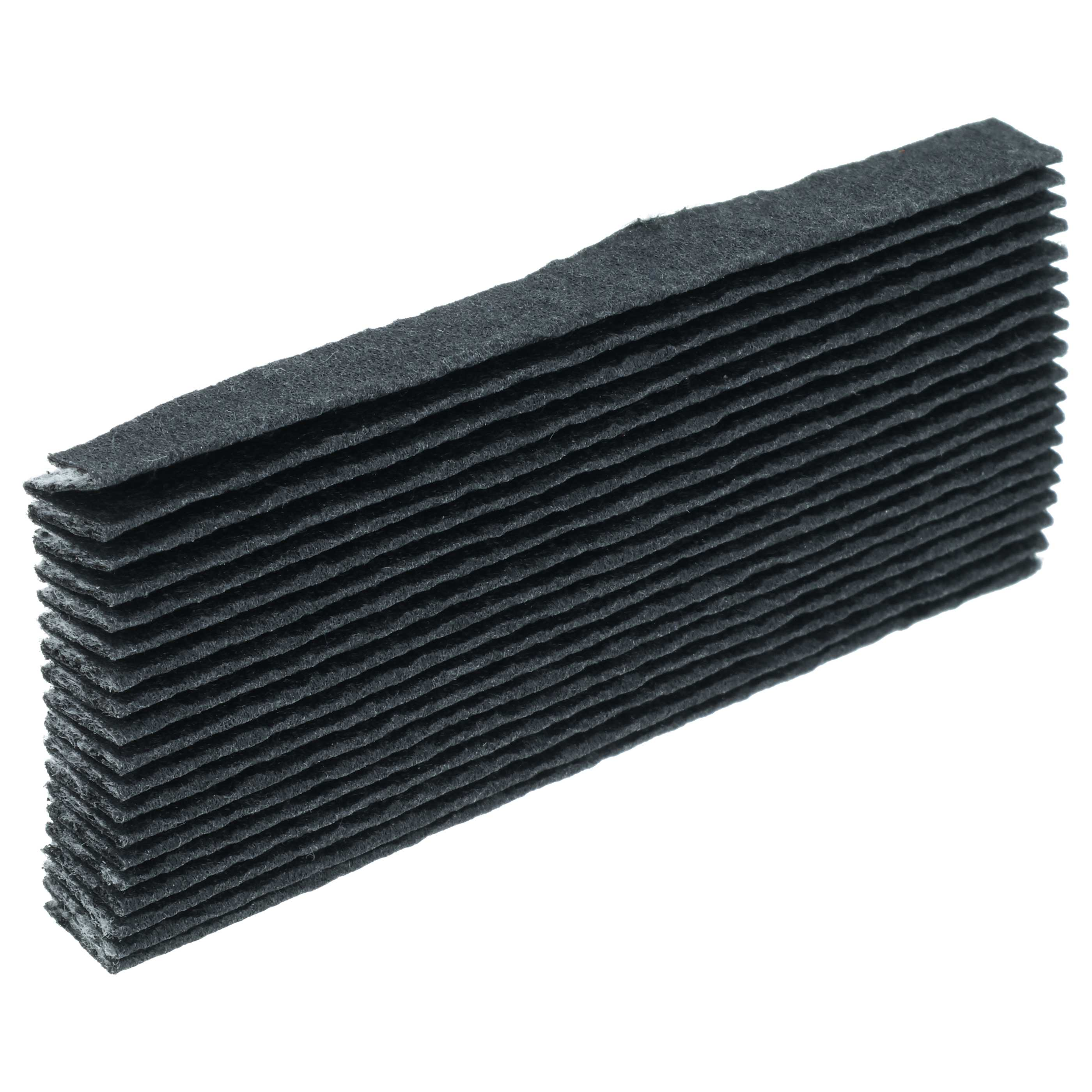 Nahaufnahme eines Stapels schwarzer, geschichteter Materialien vor weißem Hintergrund.