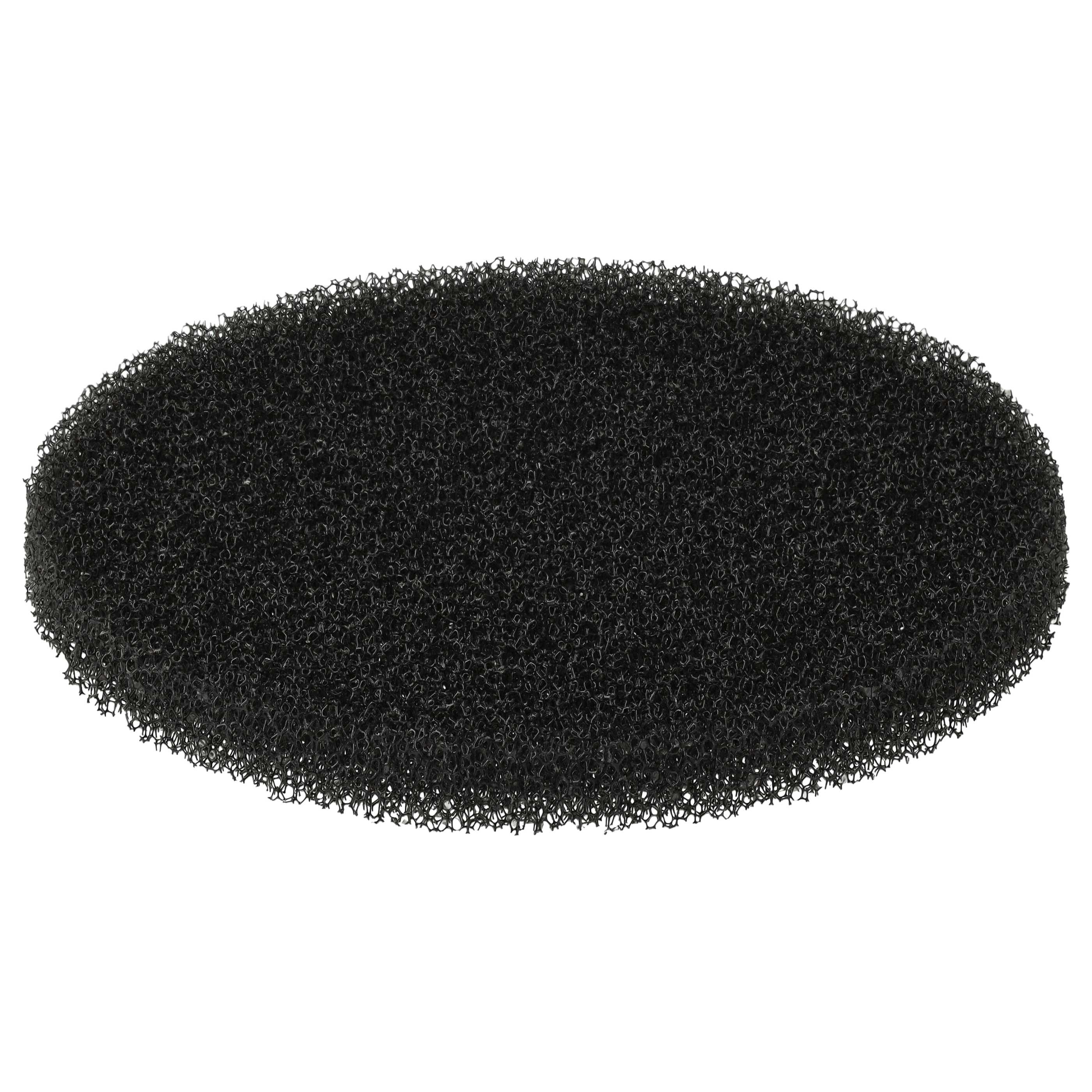 Nahaufnahme eines schwarzen, oval geformten Schwamms auf weißem Hintergrund. Der Schwamm hat eine poröse Textur.