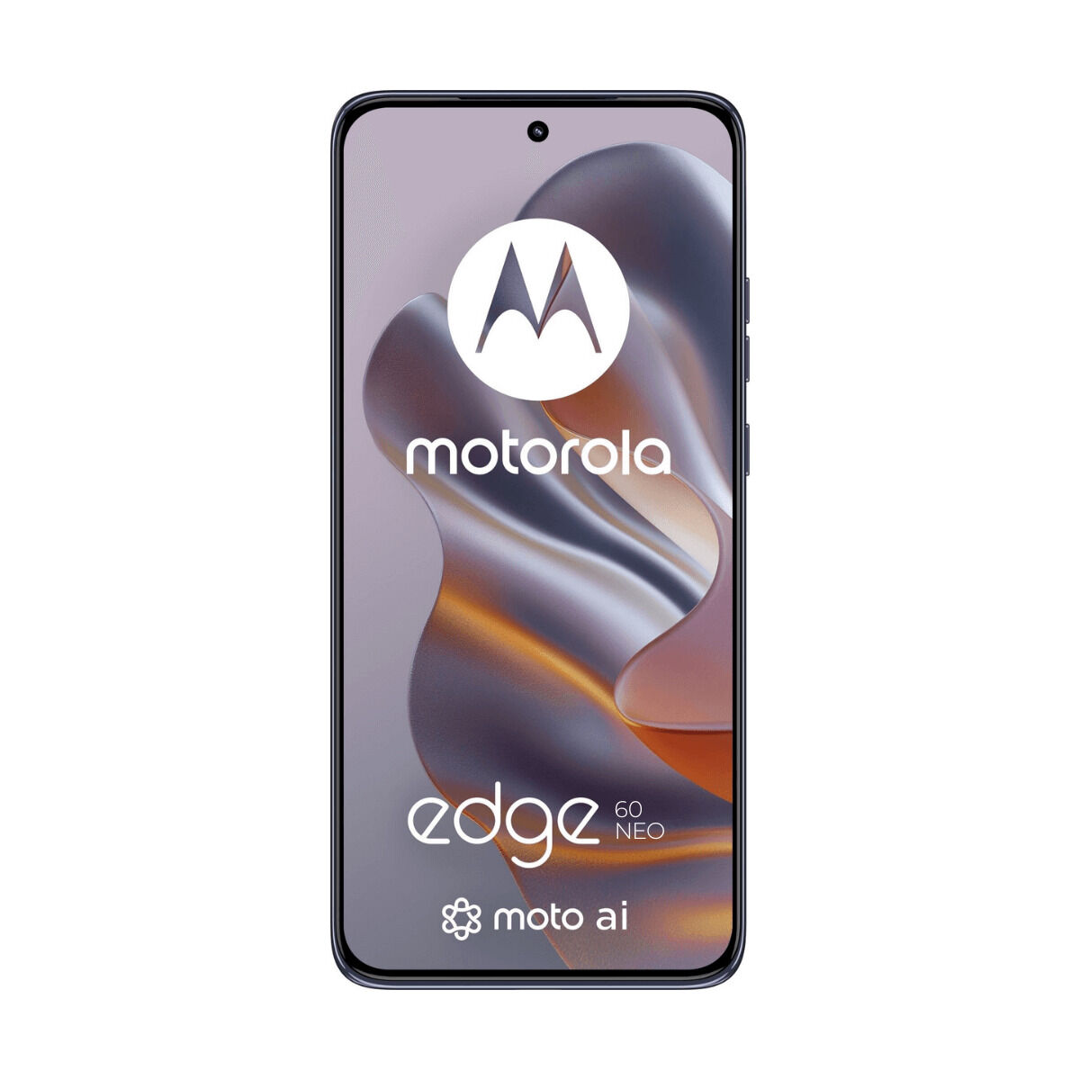 Smartfon Motorola Edge 60 Neo. Ma ekran wyświetlający logo Motorola, tekst 'edge 60 Neo' oraz 'moto ai'.