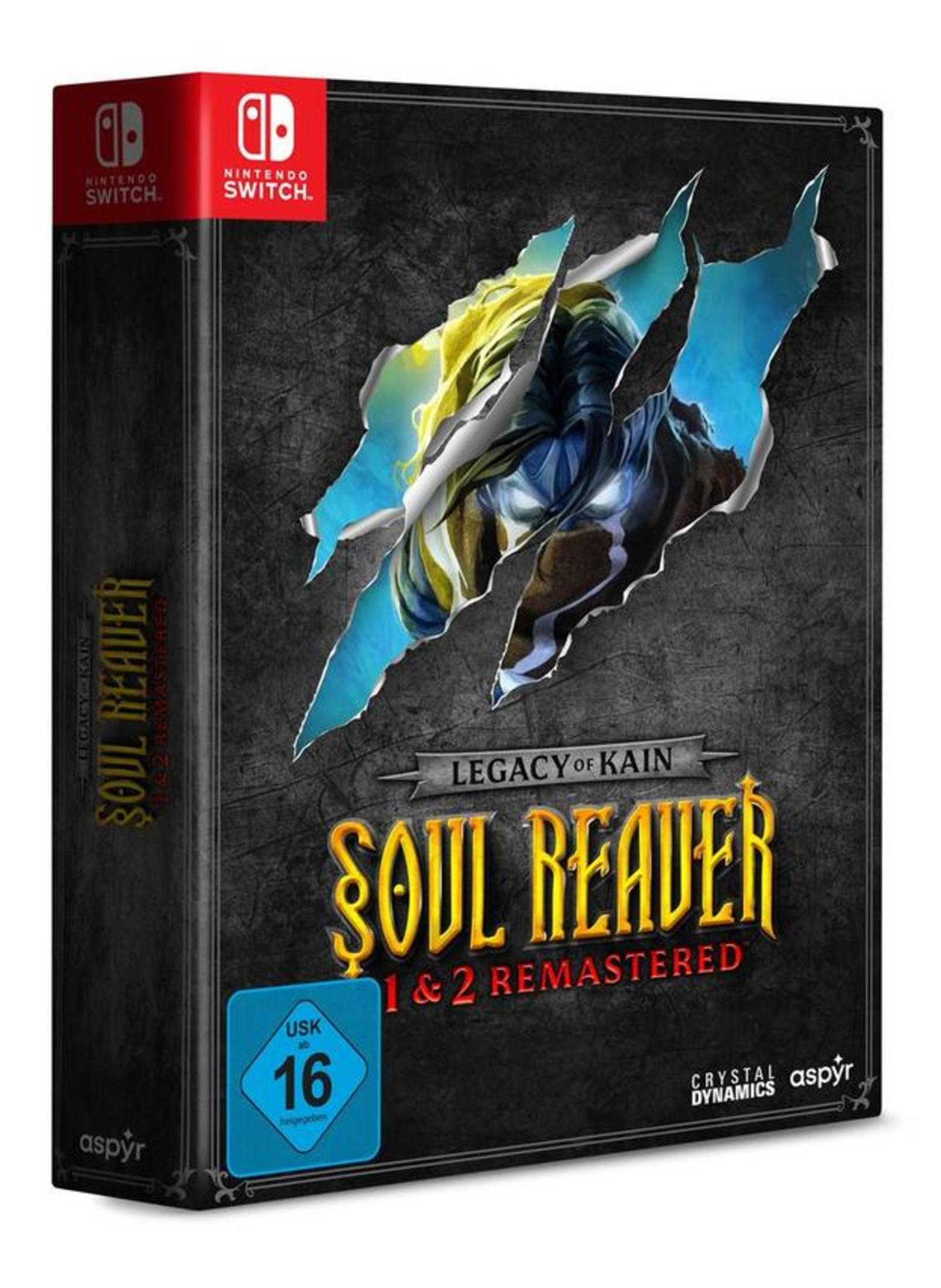 Spielbox für Nintendo Switch. Titel ist Soul Reaver. Zerrissenes Papier zeigt Charakterkunst. Nintendo- und USK-Logos sichtbar.