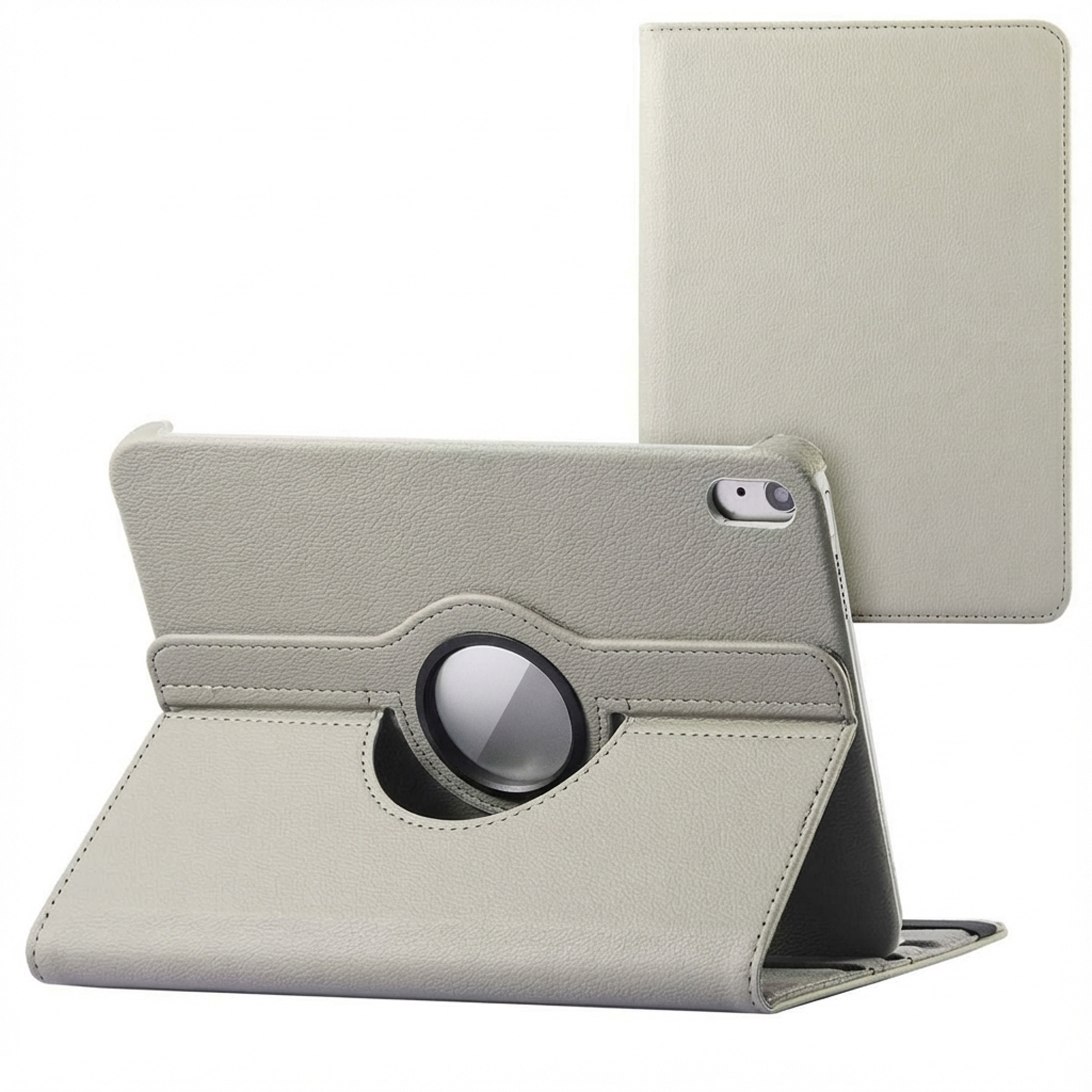 A light gray tablet case with a rotating stand and a separate cover piece. The case is on a white background.