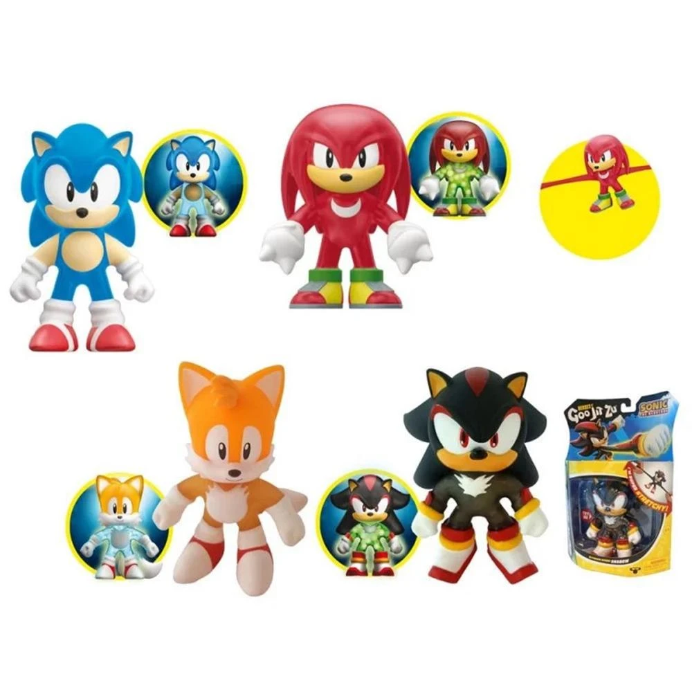 La imagen muestra personajes de Sonic the Hedgehog: Sonic, Knuckles, Tails y Shadow. Cada personaje está en varios tamaños y poses.