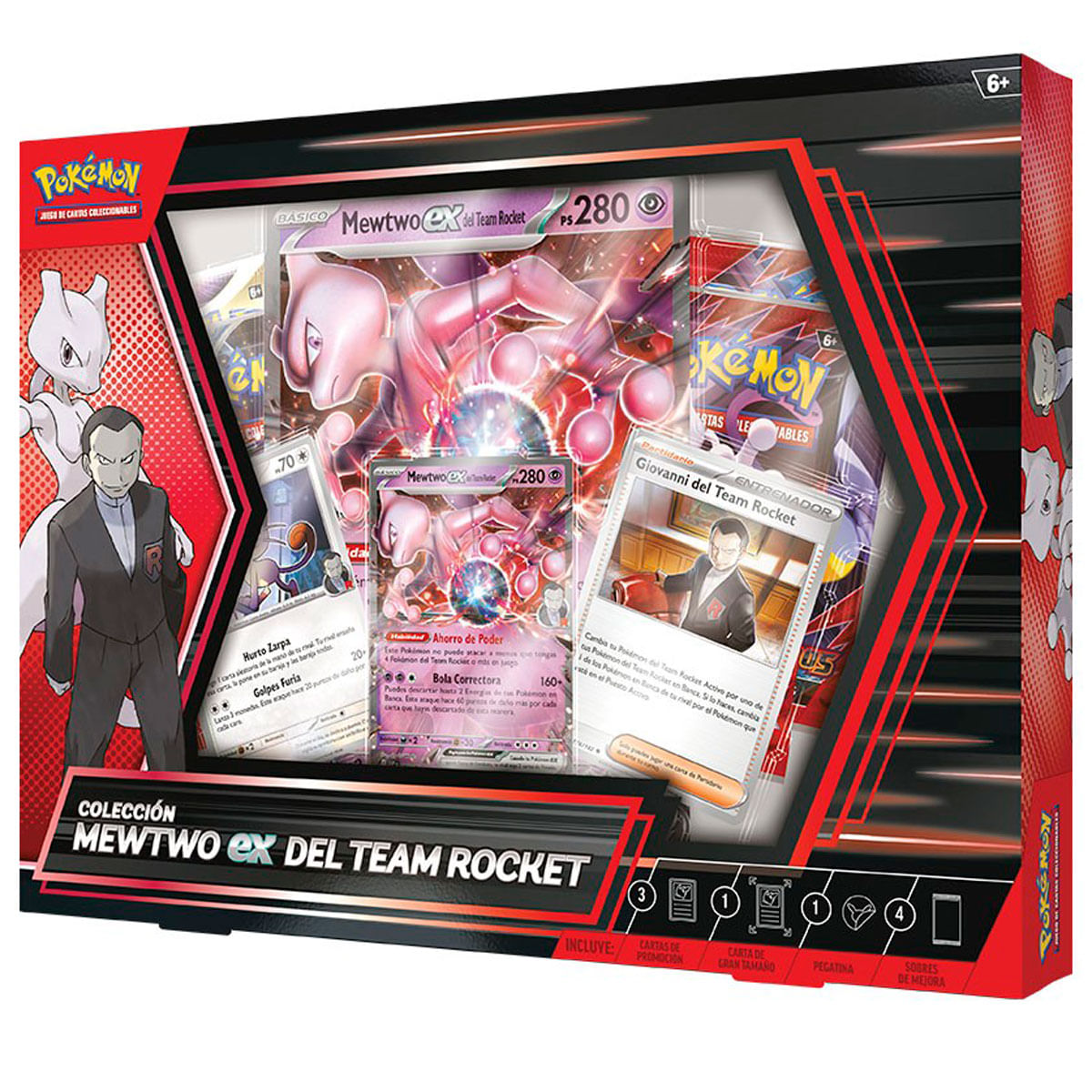 Set scatola Pokemon Mewtwo ex del Team Rocket. Contiene carte, adesivi e oggetti promozionali. Con Mewtwo.