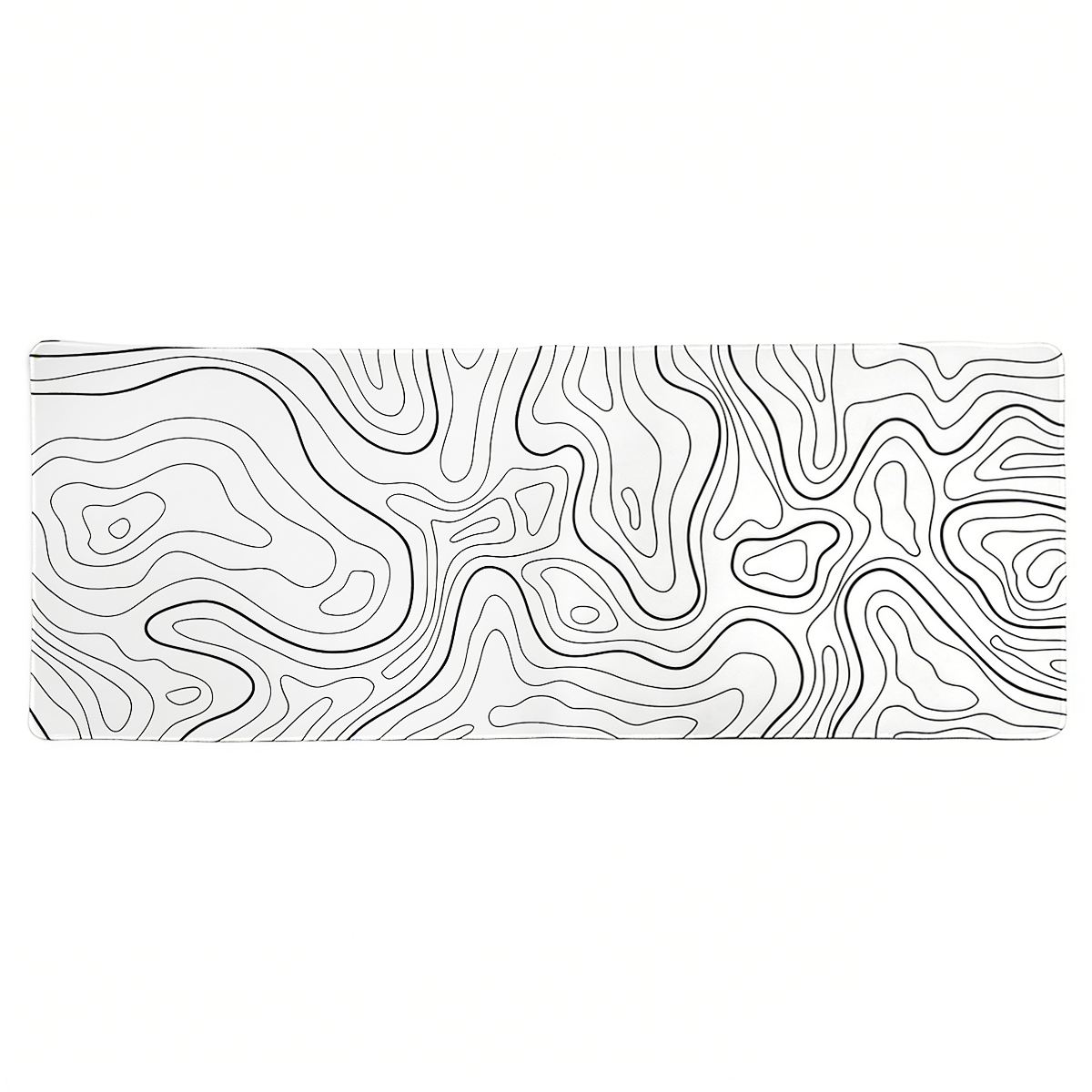 Biały prostokąt z czarnymi liniami konturowymi, przypominający mapę topograficzną. Linie są zakrzywione i tworzą wzór.