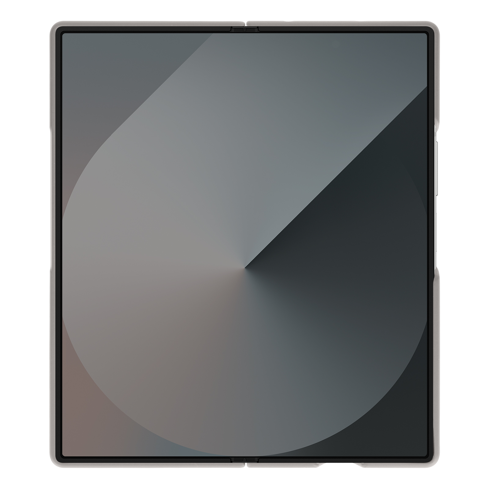 Un tablet con display sfumato, che passa dal grigio chiaro allo scuro. Cornice nera, sfondo bianco.