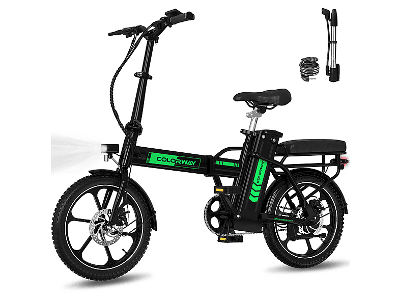 COLORWAY BK5S Kompakt-/Faltrad (Laufradgröße: 16 Zoll, Unisex-Rad, 432Wh, schwarz)