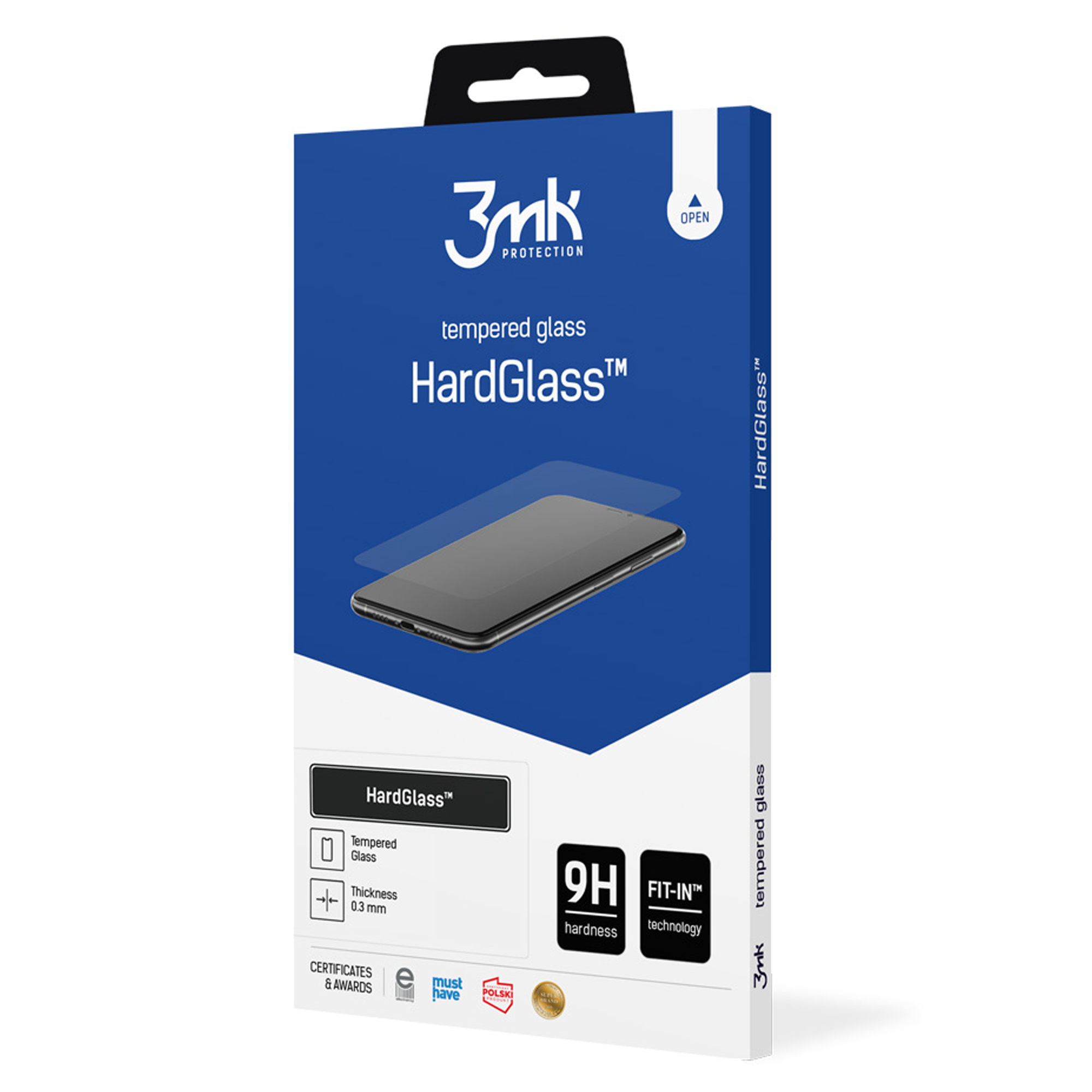 Una scatola per la protezione dello schermo in vetro temperato. Ha un'immagine del telefono e il testo 'HardGlass'. Il marchio è 3mk.
