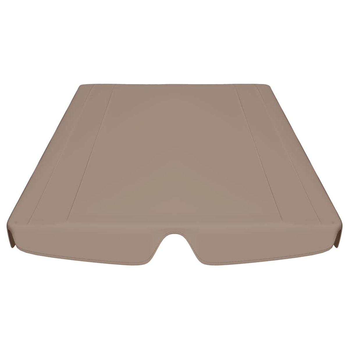 Un objeto beige rectangular con una hendidura curva en un lado, sobre un fondo blanco.