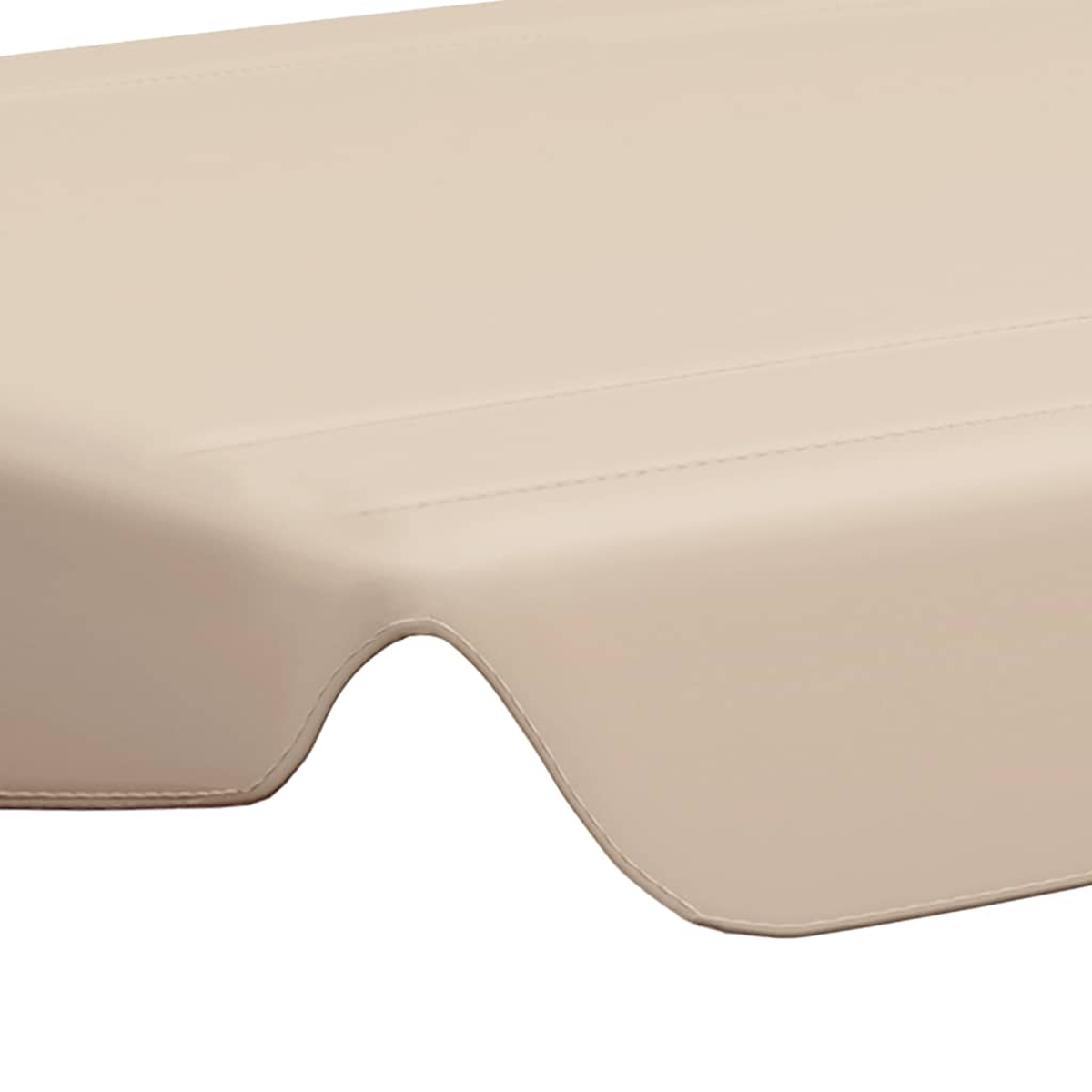 Un primo piano di una superficie beige curva con dettagli cuciti. Il bordo si curva verso il basso a forma di arco.