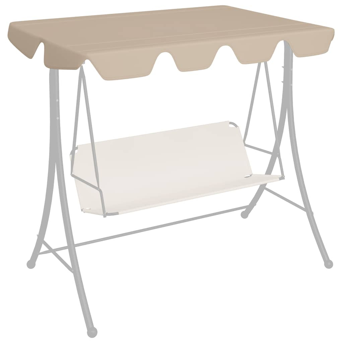 Un'altalena beige con tettuccio. Il telaio è grigio e il sedile color crema chiaro.