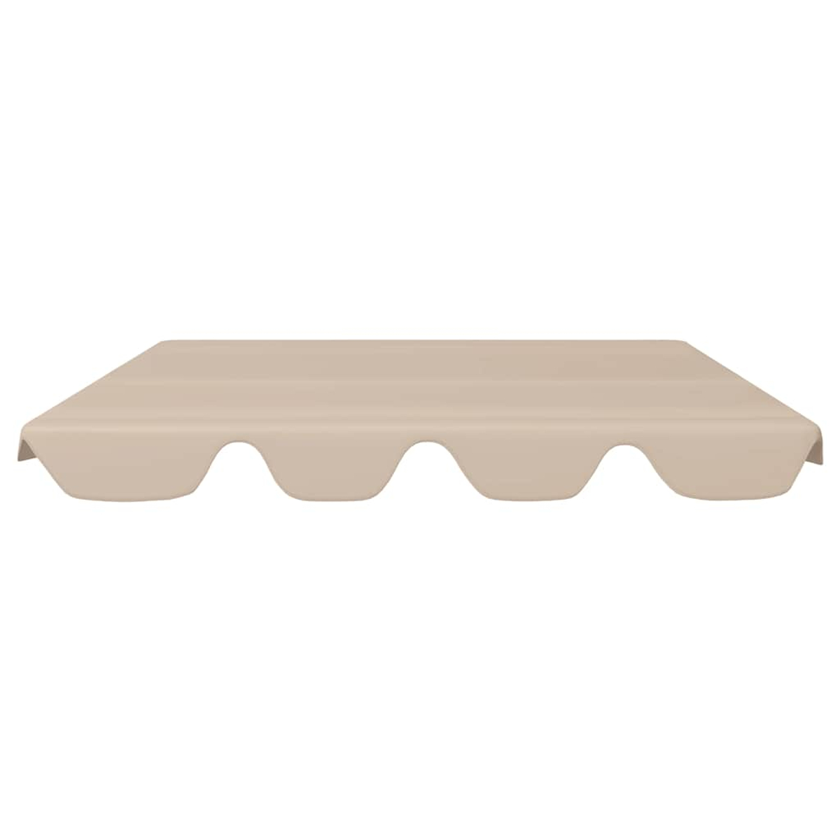 Un oggetto beige rettangolare con bordo inferiore ondulato è centrato su uno sfondo bianco.