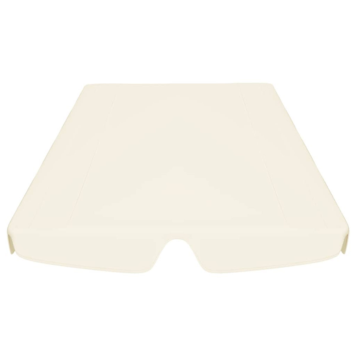 Una tenda da sole color crema con la parte anteriore curva. Ha una parte superiore piatta e un ritaglio.