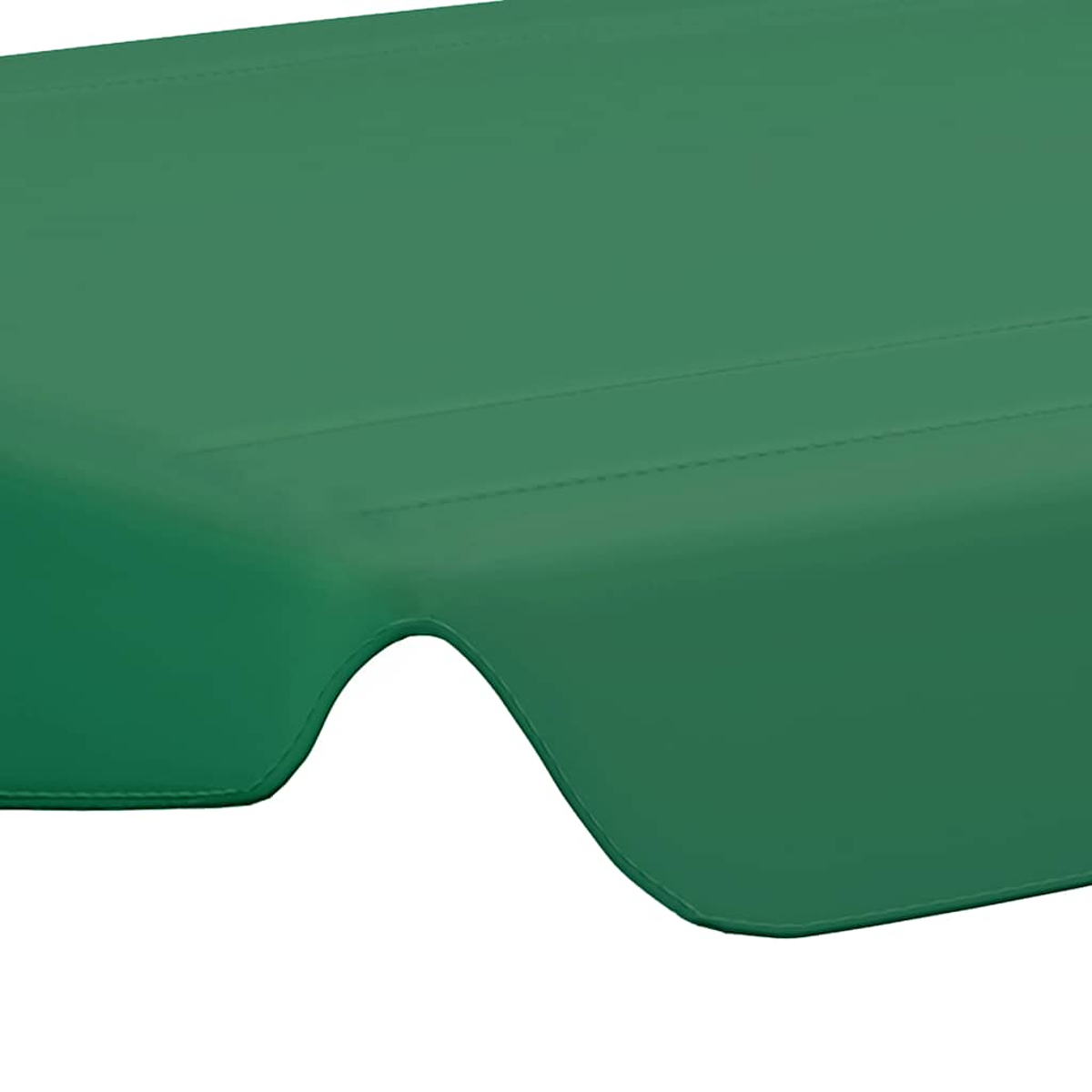 Primo piano di una superficie verde con bordo curvo e dettagli di cucitura, su sfondo bianco.