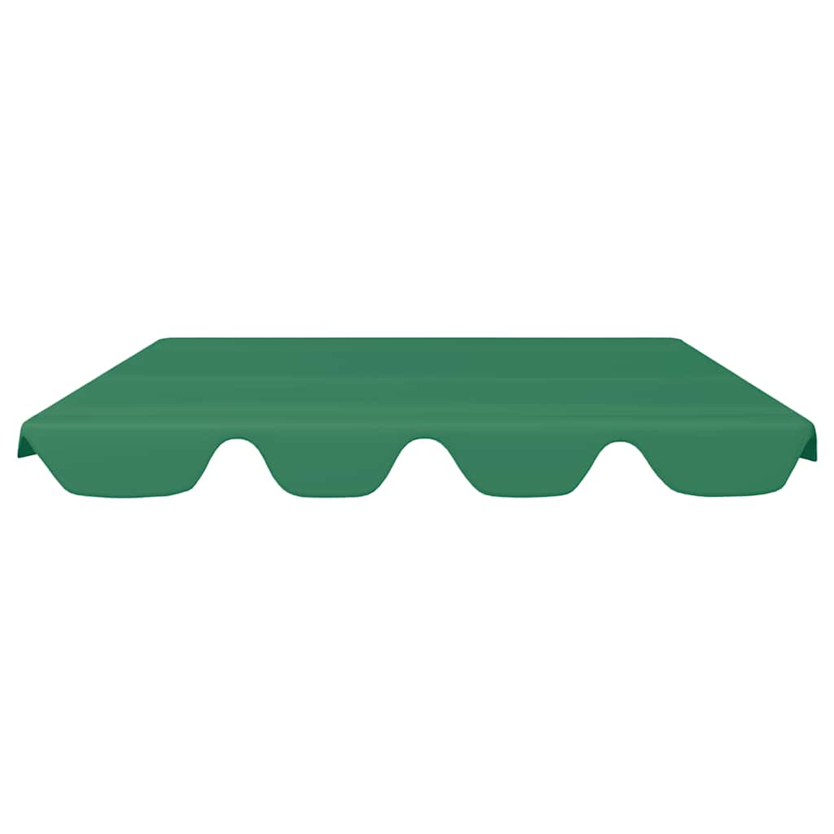 Una tenda da sole verde con bordo inferiore ondulato. Lo sfondo è bianco, evidenziando forma e colore della tenda.