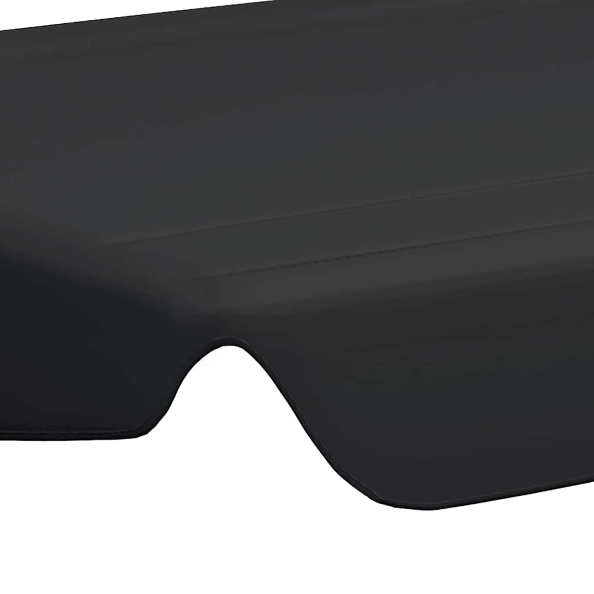 Primo piano di un oggetto nero e curvo su sfondo bianco. L'oggetto ha una superficie liscia con linee sottili.