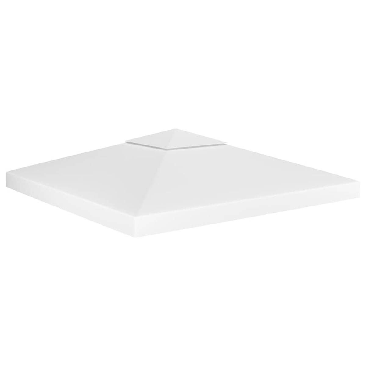 Un techo de cenador blanco. Es de forma cuadrada, con una parte superior piramidal. El fondo es blanco.