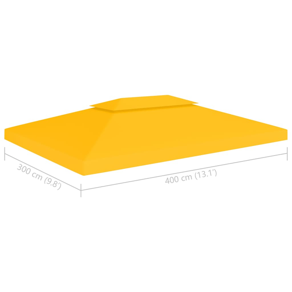 Tetto di gazebo giallo, con dimensioni: 300 cm (9.8') e 400 cm (13.1'). Sfondo bianco.
