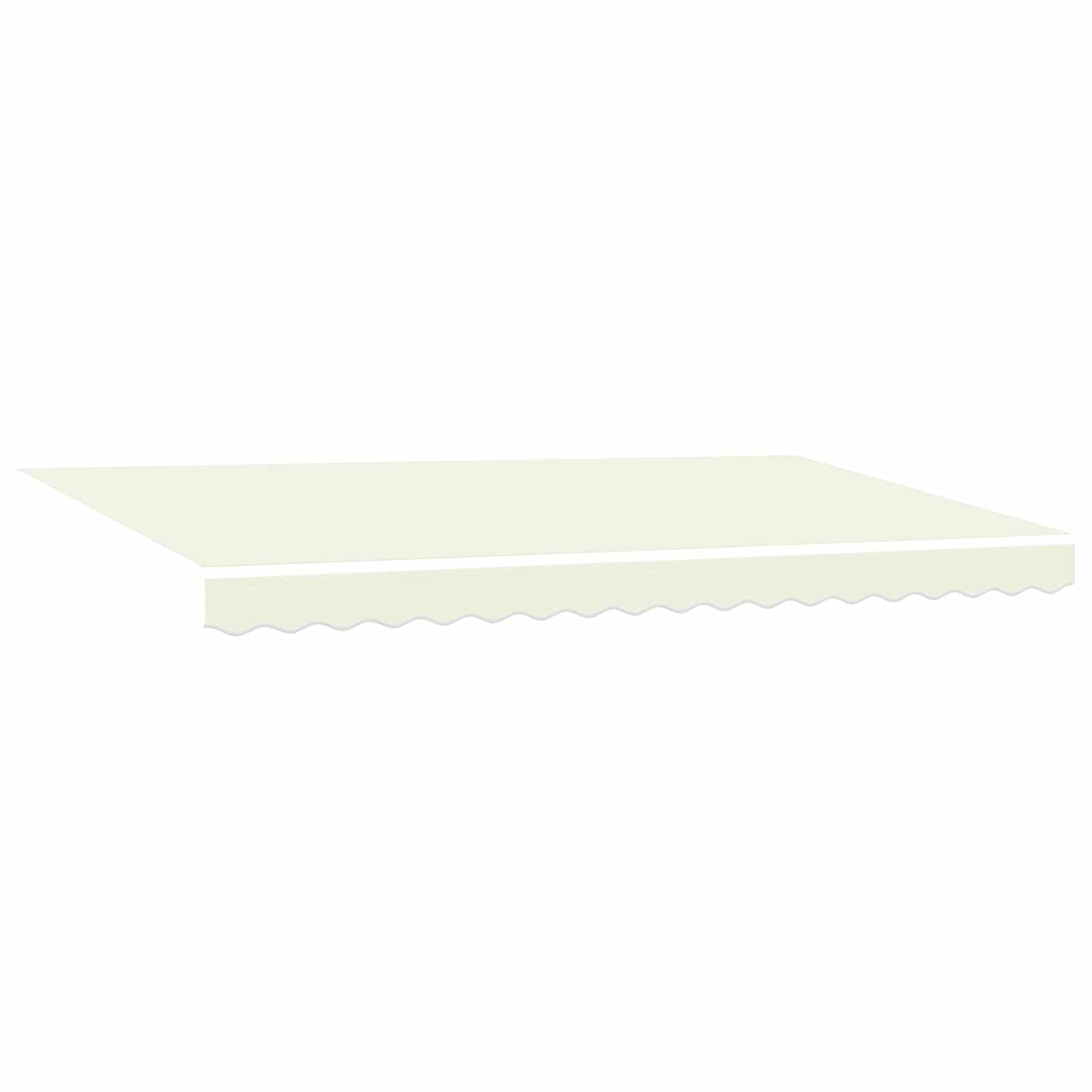 Ein cremefarbener Markisenstoff erstreckt sich von links oben. Der untere Rand hat ein gewelltes Design. Der Hintergrund ist weiß.