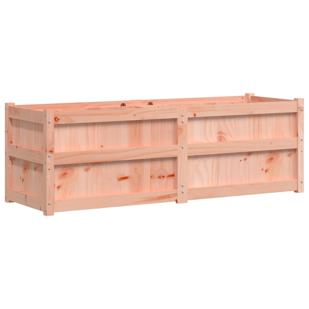 Eine rechteckige Holzkiste aus hellfarbenem Holz. Die Kiste hat ein einfaches Design mit horizontalen und vertikalen Brettern.
