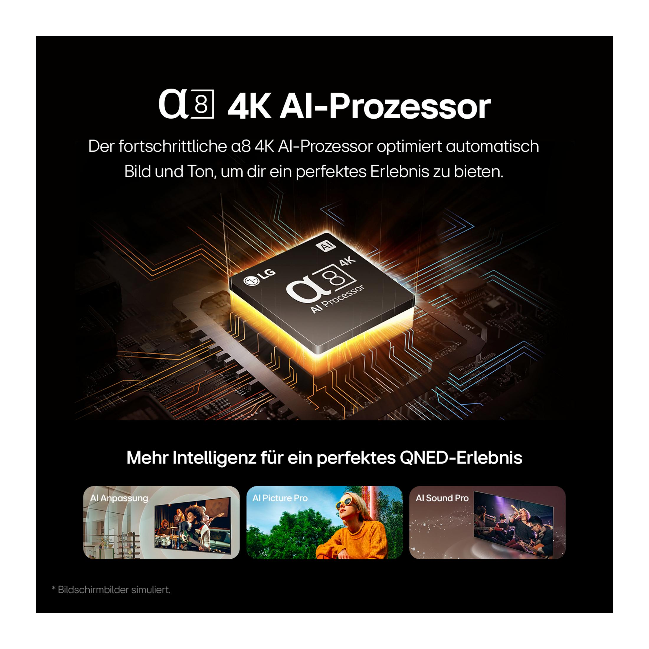Afbeelding toont een processor met tekst '4K AI Processor'. Daaronder drie afbeeldingen die verschillende functies tonen.